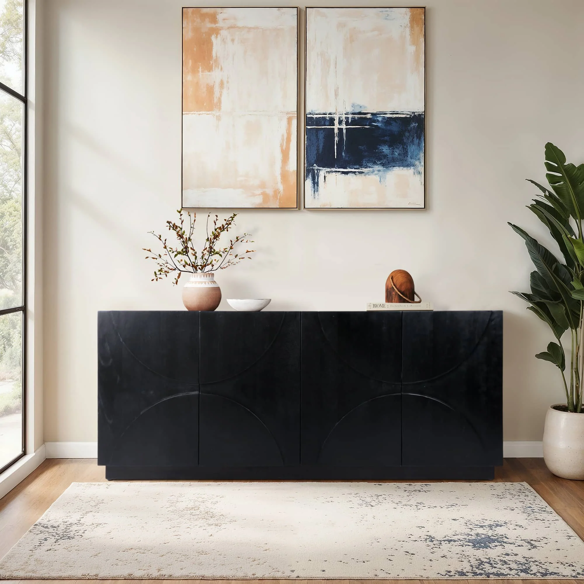 70x30" Half Circle 4-door Cabinet, Black - Image 10