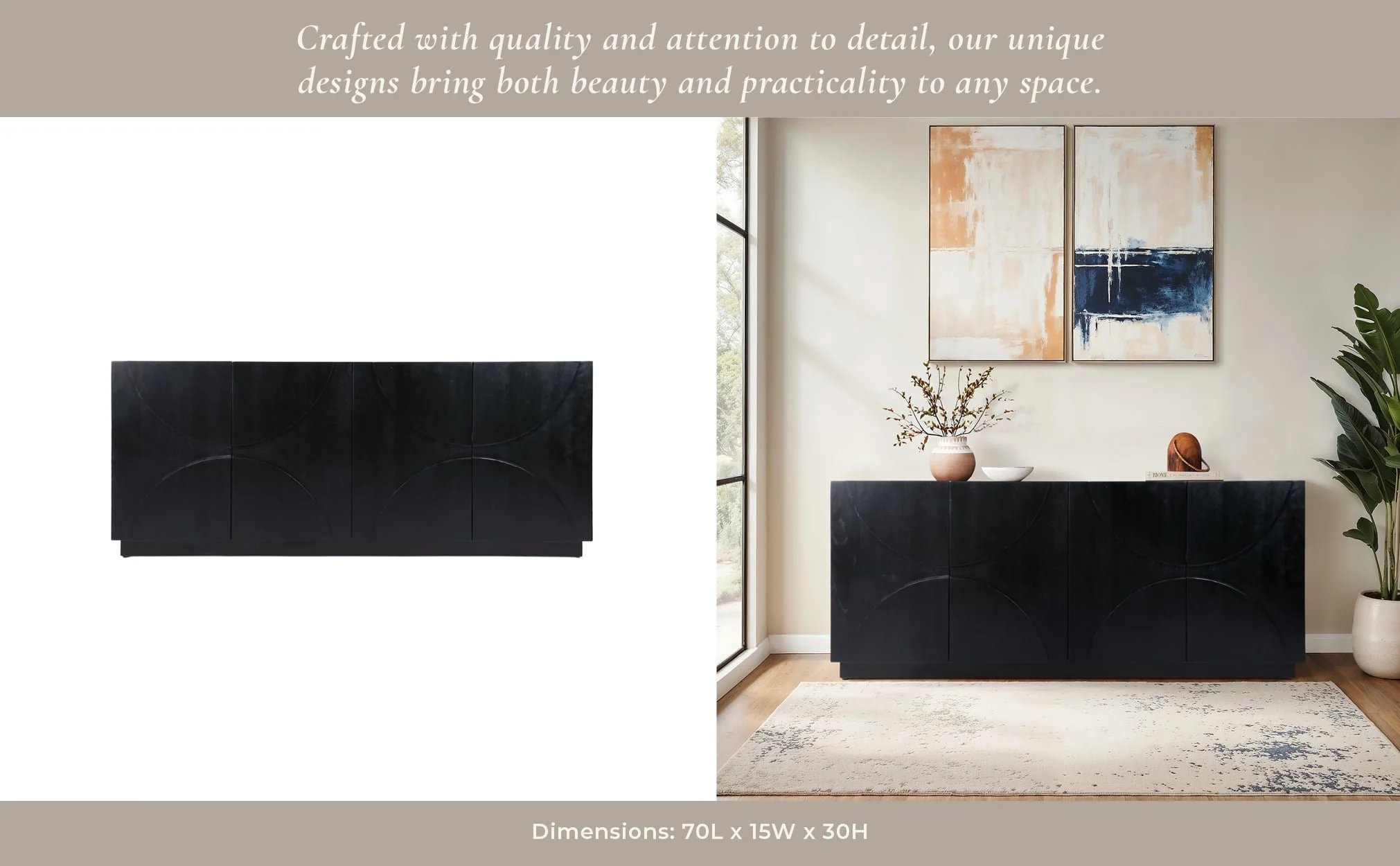 70x30" Half Circle 4-door Cabinet, Black - Image 11