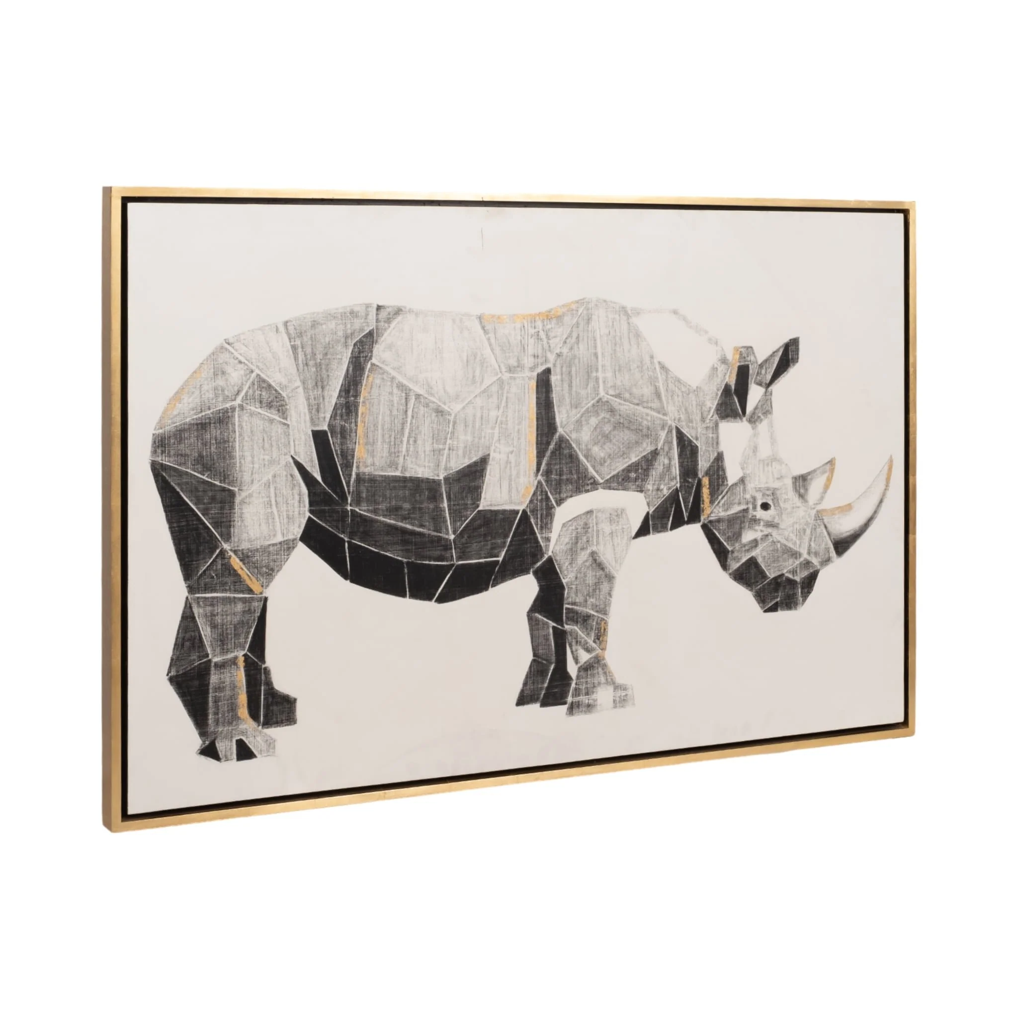71x47, Hand Painted Charcoal Rhino W/gold Leaf - Image 2