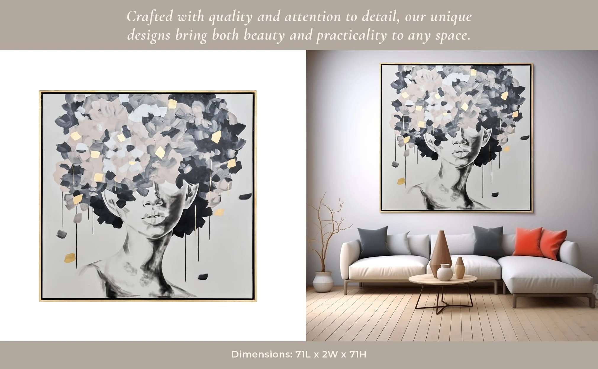 71x71, Hand Pntd Idyll Woman Gld Leaf Canvas,multi - Image 12