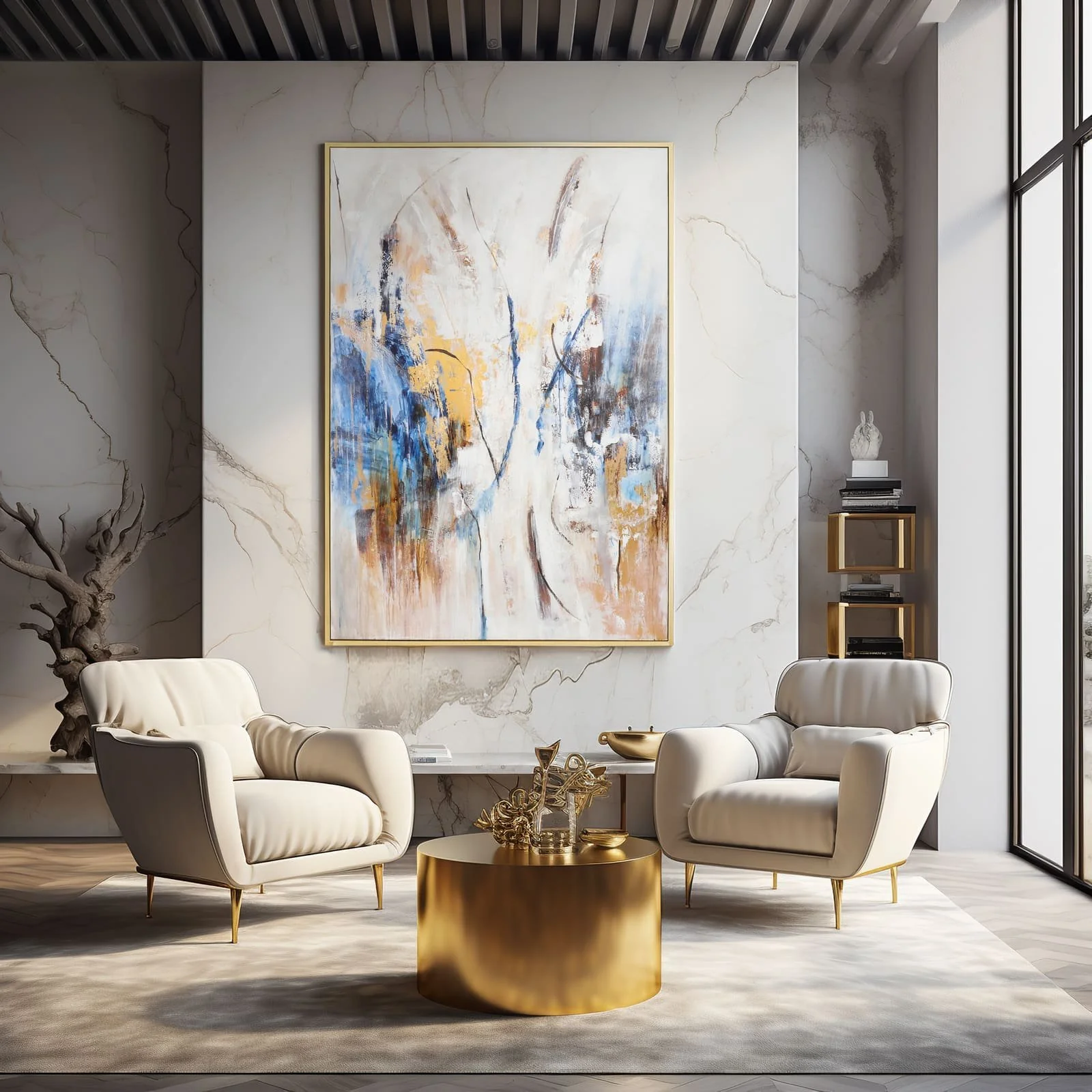 74x50  Framed Hand Painted Abstract Canvas, Multi - Image 10