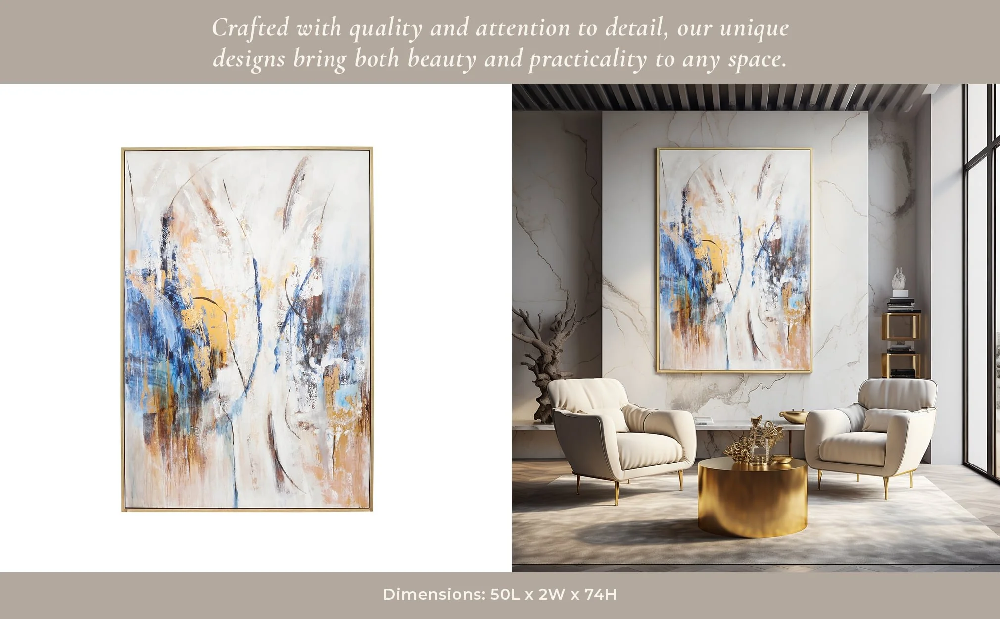 74x50  Framed Hand Painted Abstract Canvas, Multi - Image 11