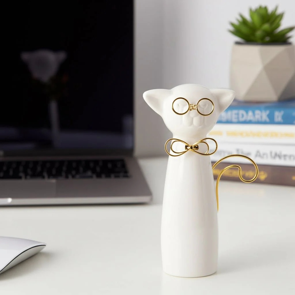 7"h Cat W/glasses Deco, White - Image 10