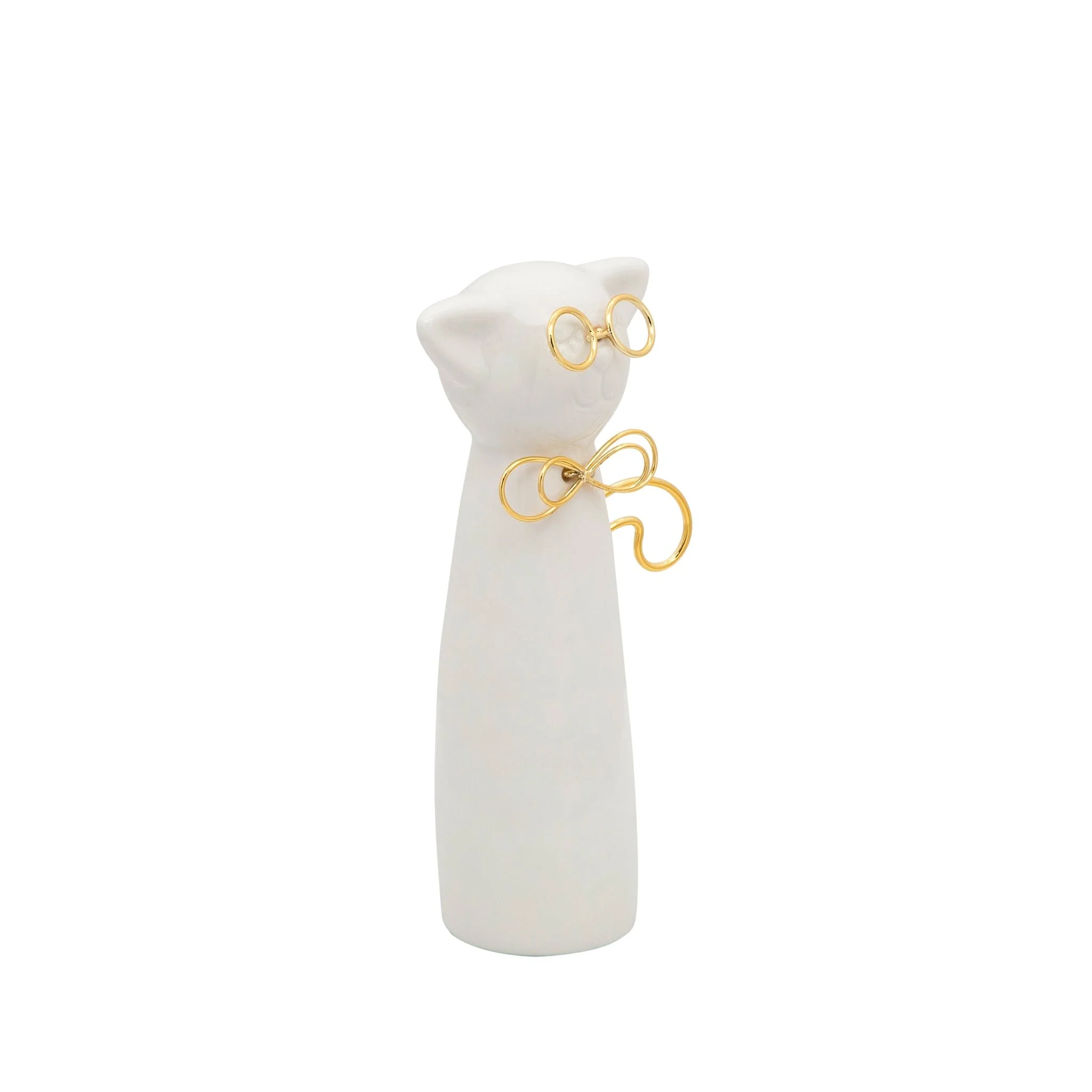 7"h Cat W/glasses Deco, White - Image 2