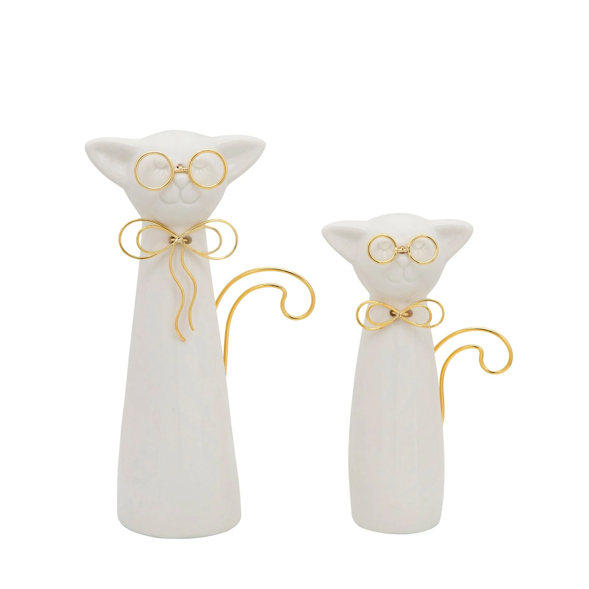 7"h Cat W/glasses Deco, White - Image 4