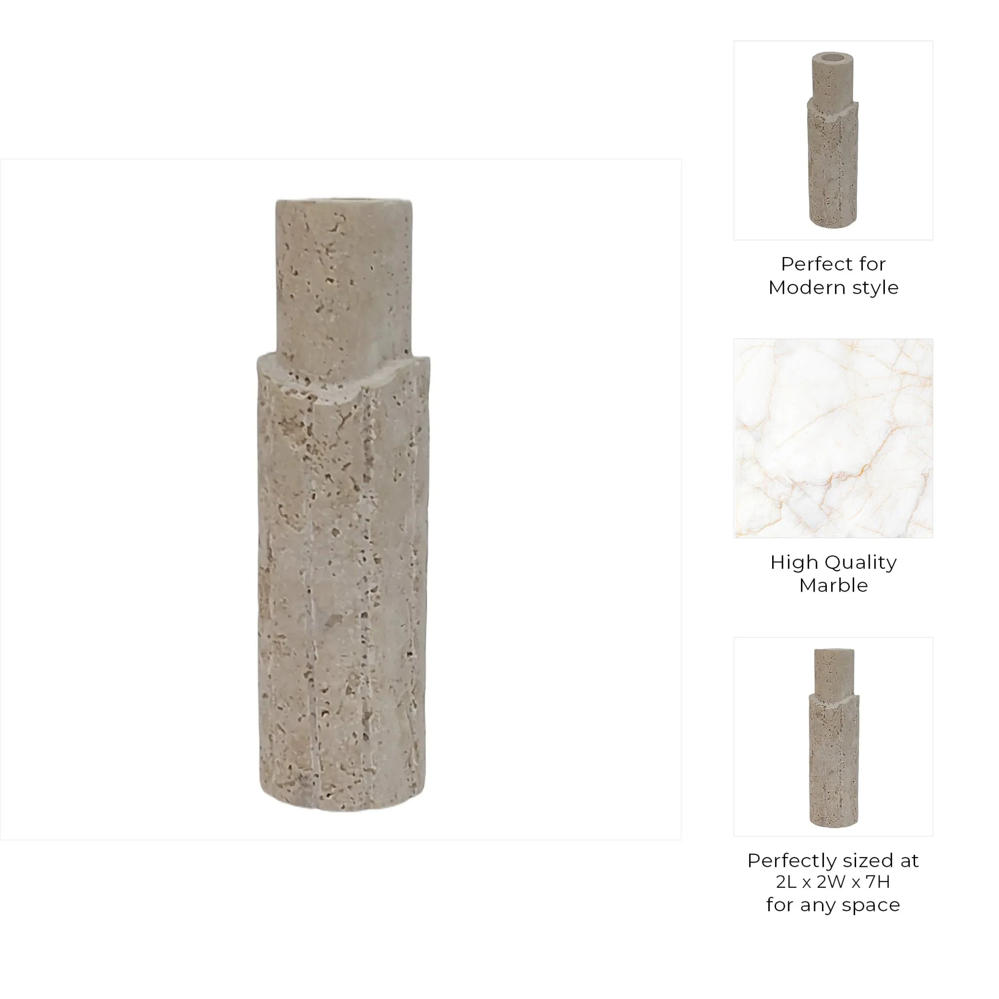 7x2" Raw Edge Travertine Taper Holder, Tan - Image 9