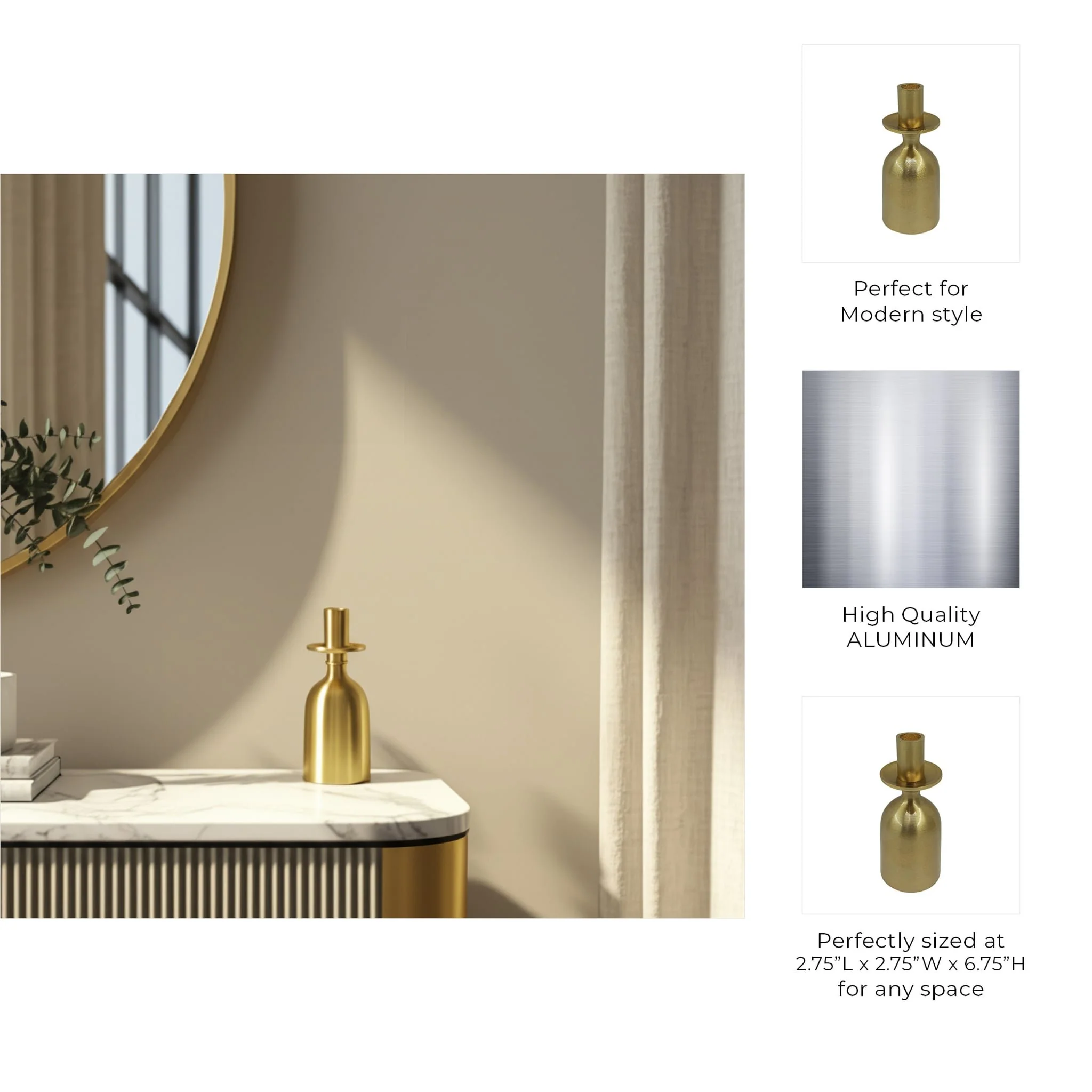 7x3" Wide Base Metal Taper Holder, Gold - Image 2
