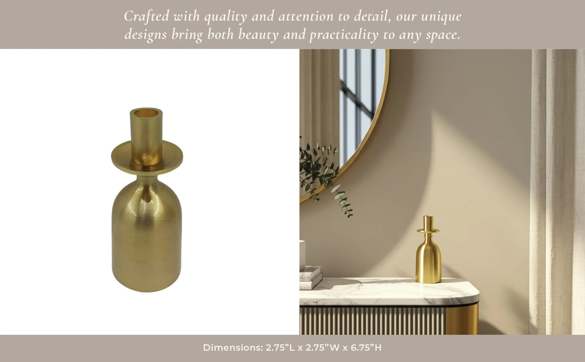 7x3" Wide Base Metal Taper Holder, Gold - Image 6