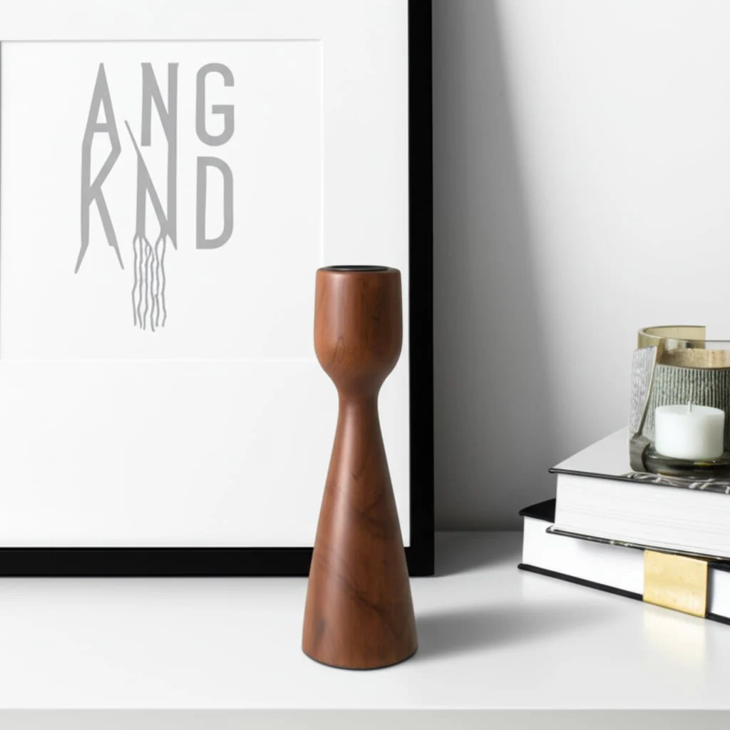 7x3" Wood Modern Taper Holder, Walnut - Image 3