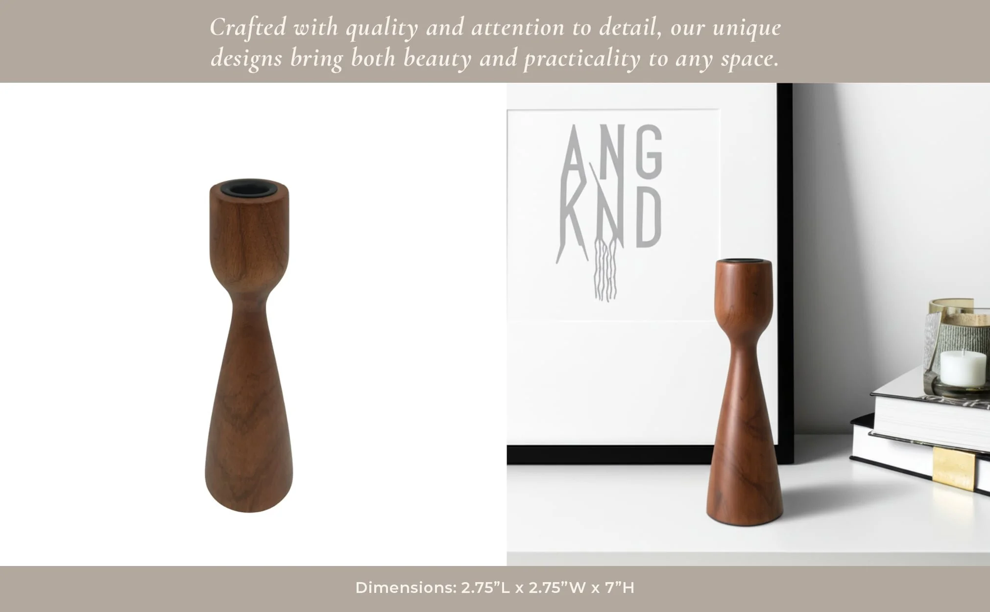 7x3" Wood Modern Taper Holder, Walnut - Image 4