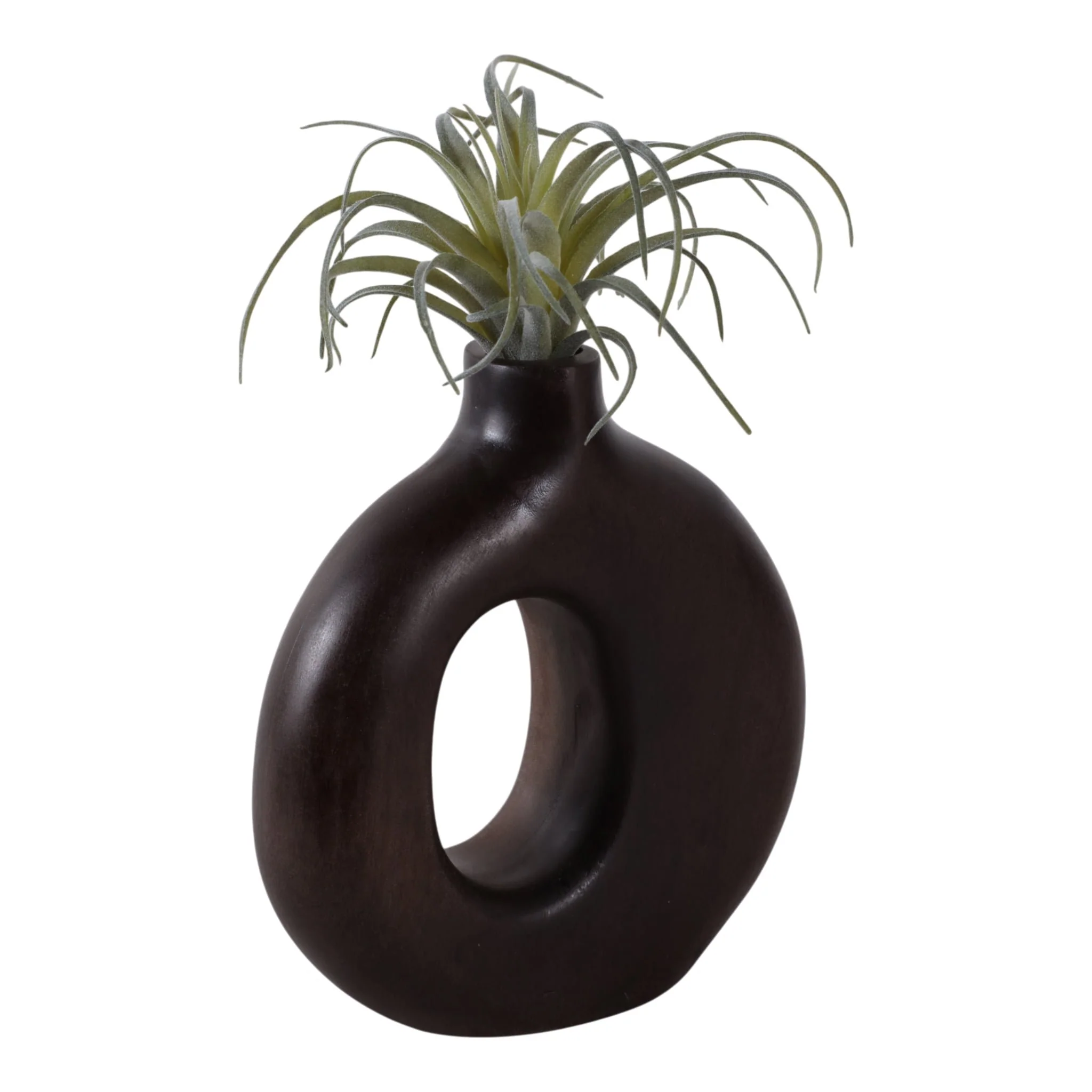 7x7" Cut-out Wood Vase, Dark Brown - Image 2
