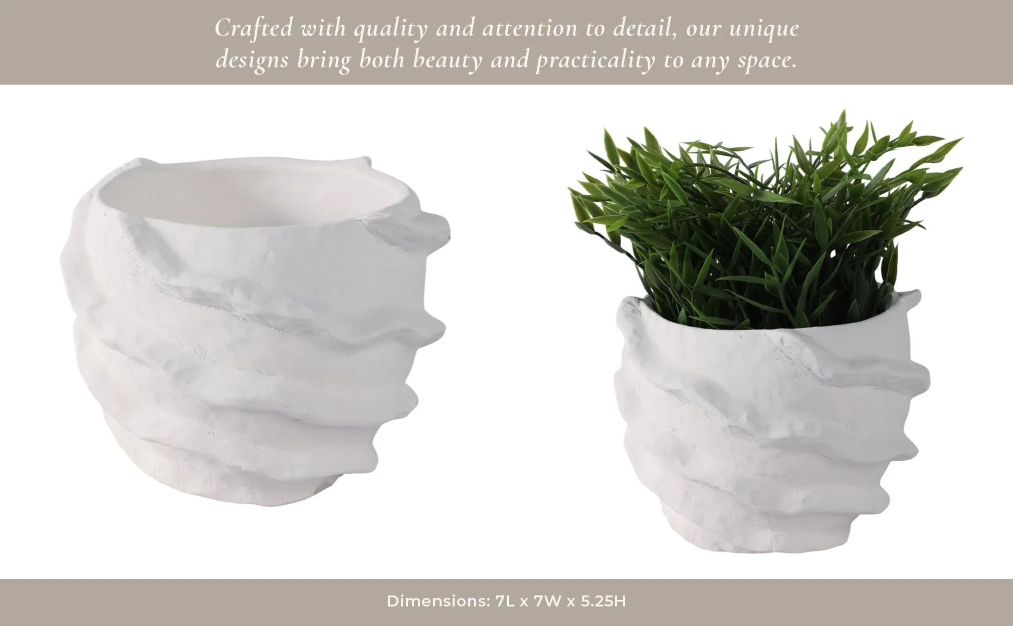 7x7" Flutter Trim Planter, White - Image 14