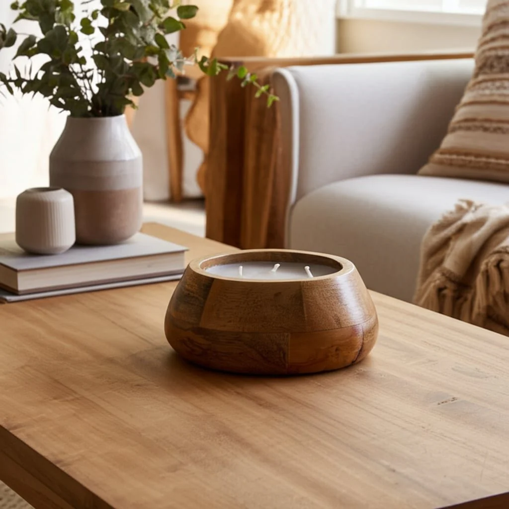 8" 15 Oz Vanilla Modern Wood Bowl Candle, Natural - Image 10
