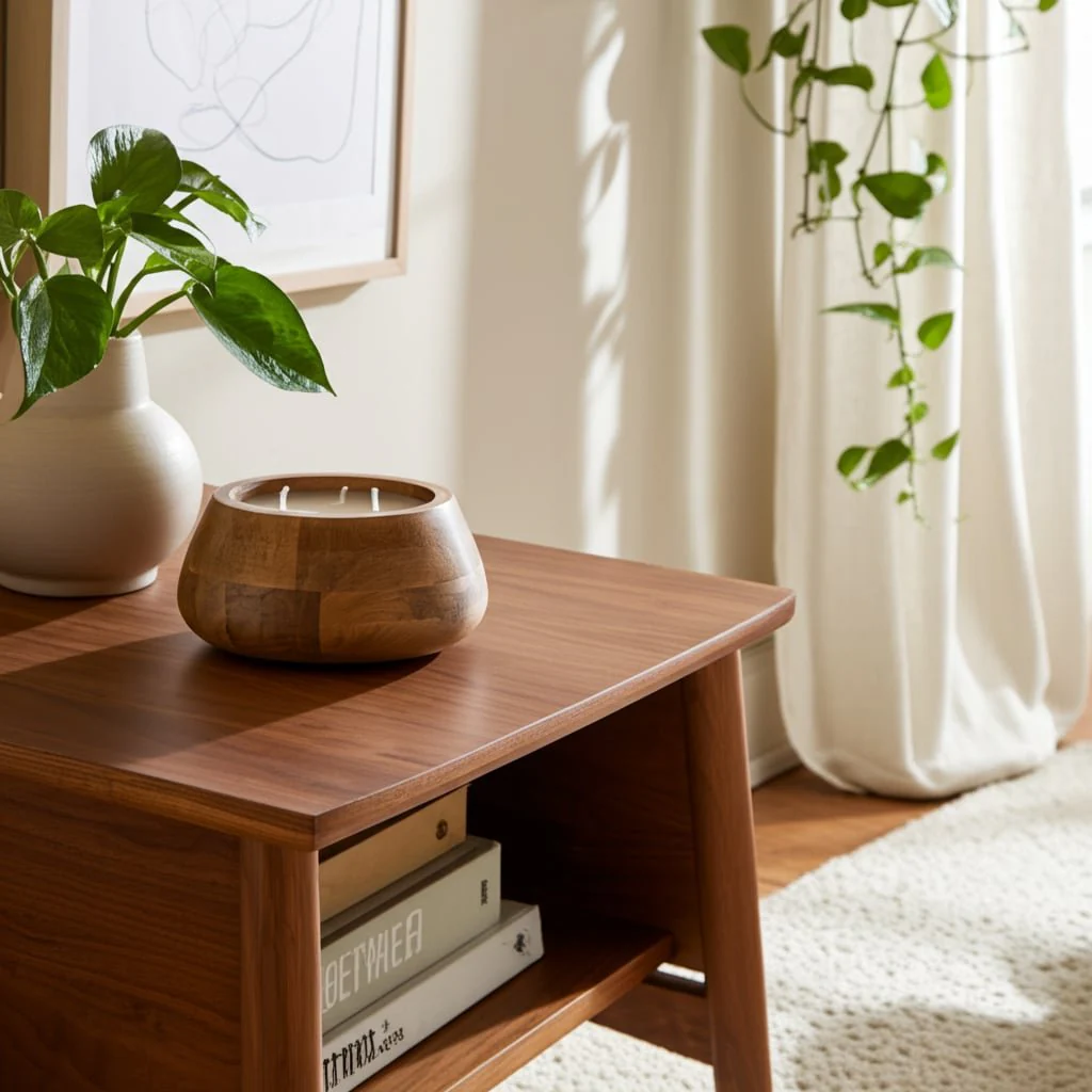 8" 15 Oz Vanilla Modern Wood Bowl Candle, Natural - Image 8