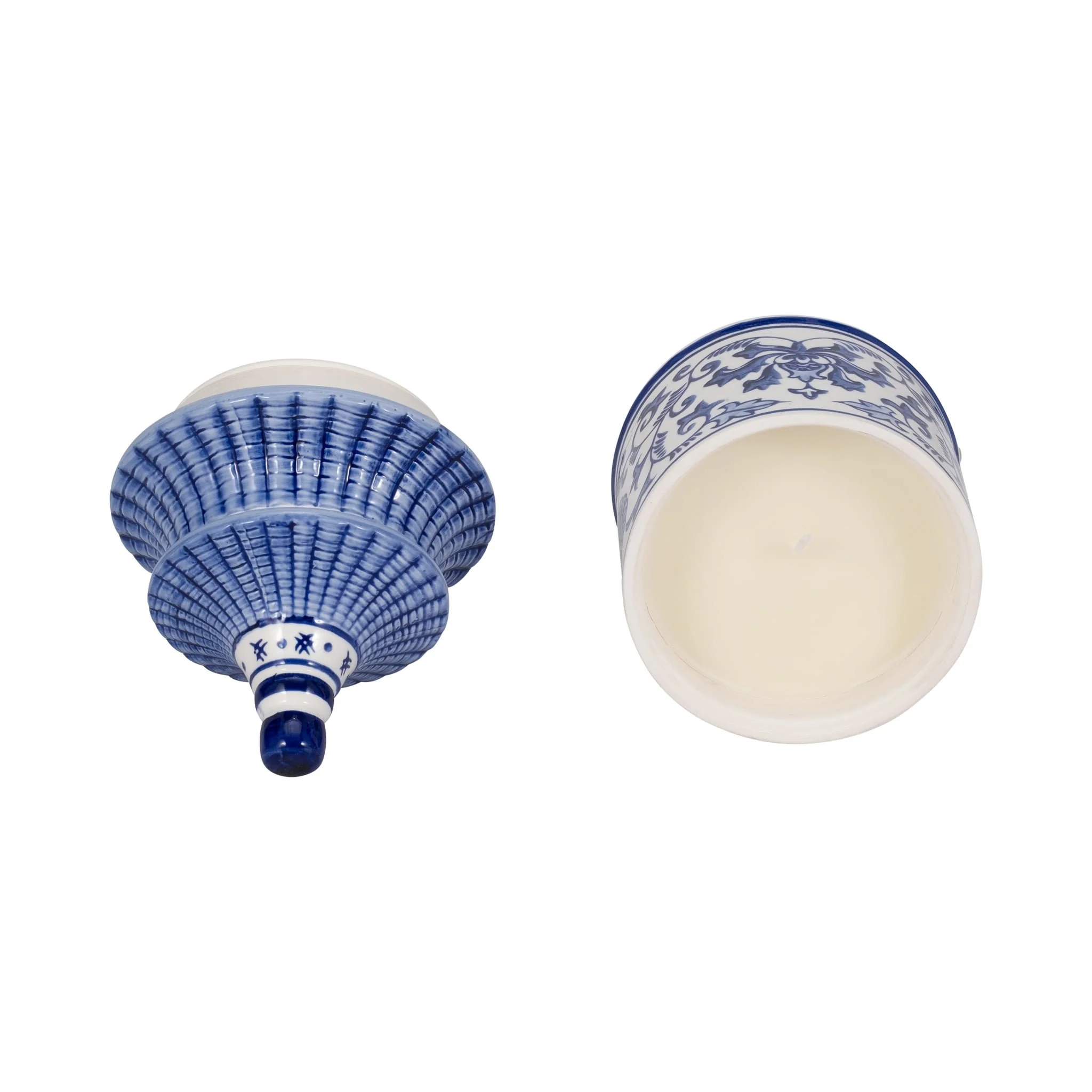 8" 9oz Plumeria Chinoiserie Pagoda Candle,blu/wht - Image 5