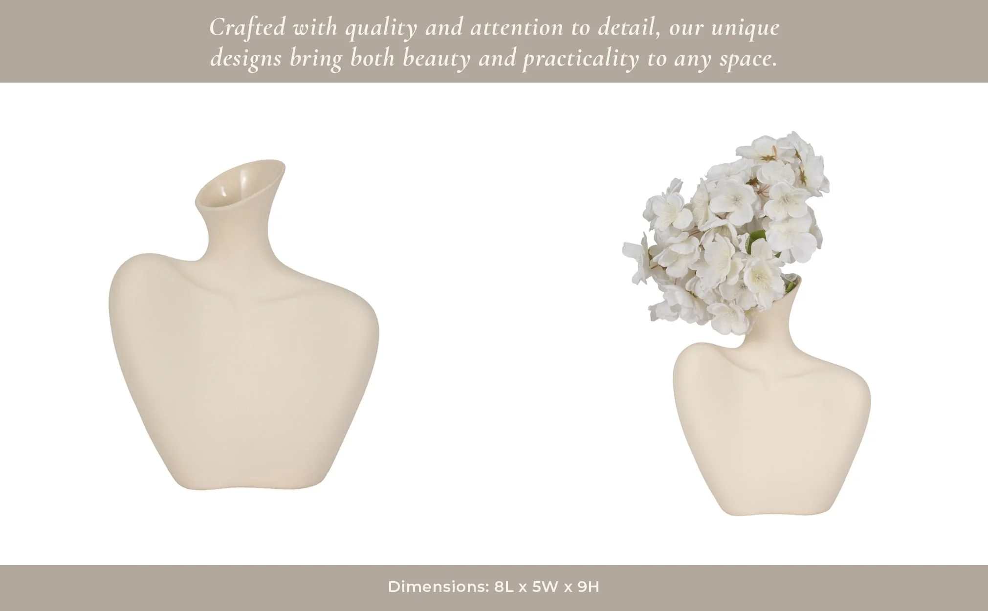 8" Bust Vase Sand Finish, Ivory - Image 12