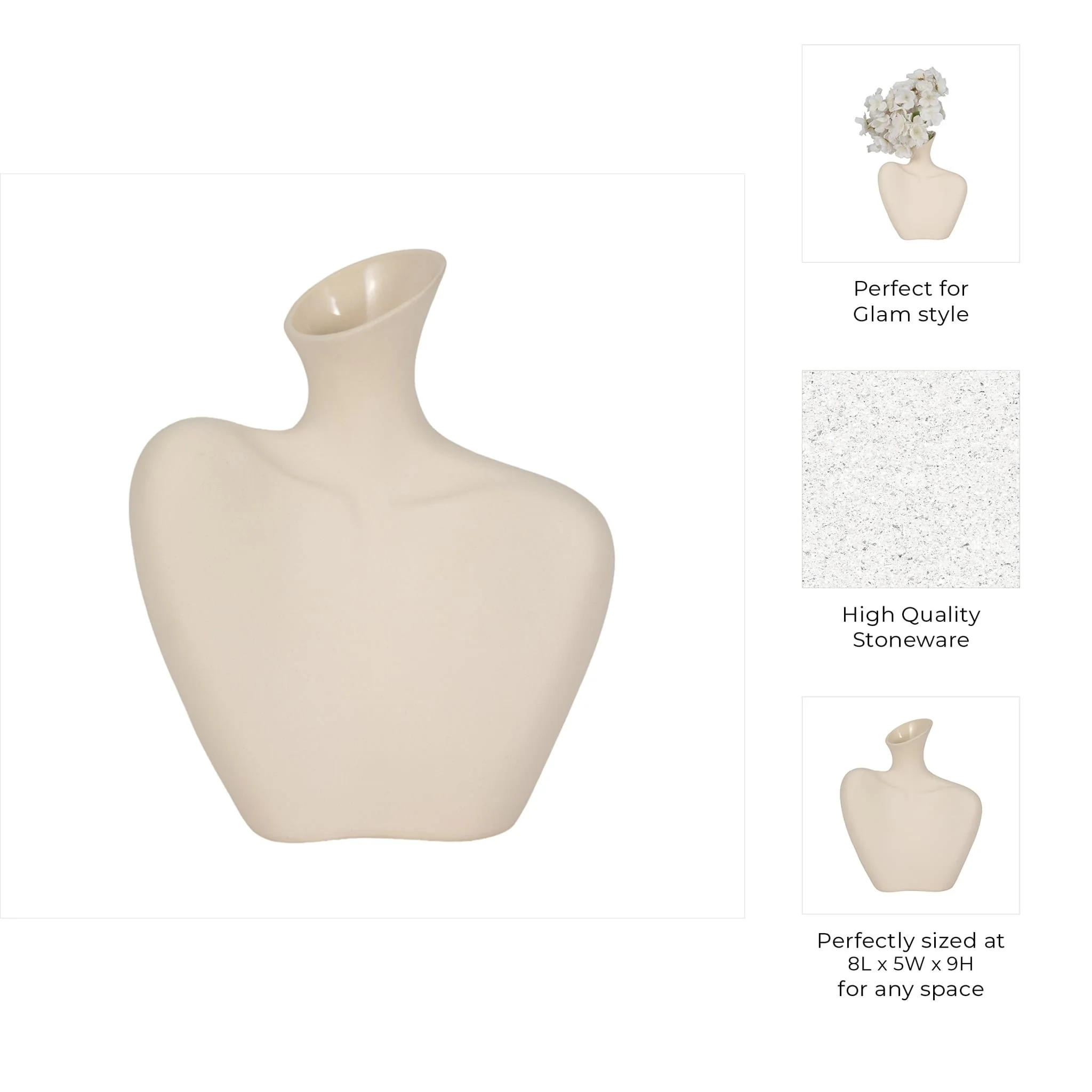 8" Bust Vase Sand Finish, Ivory - Image 9
