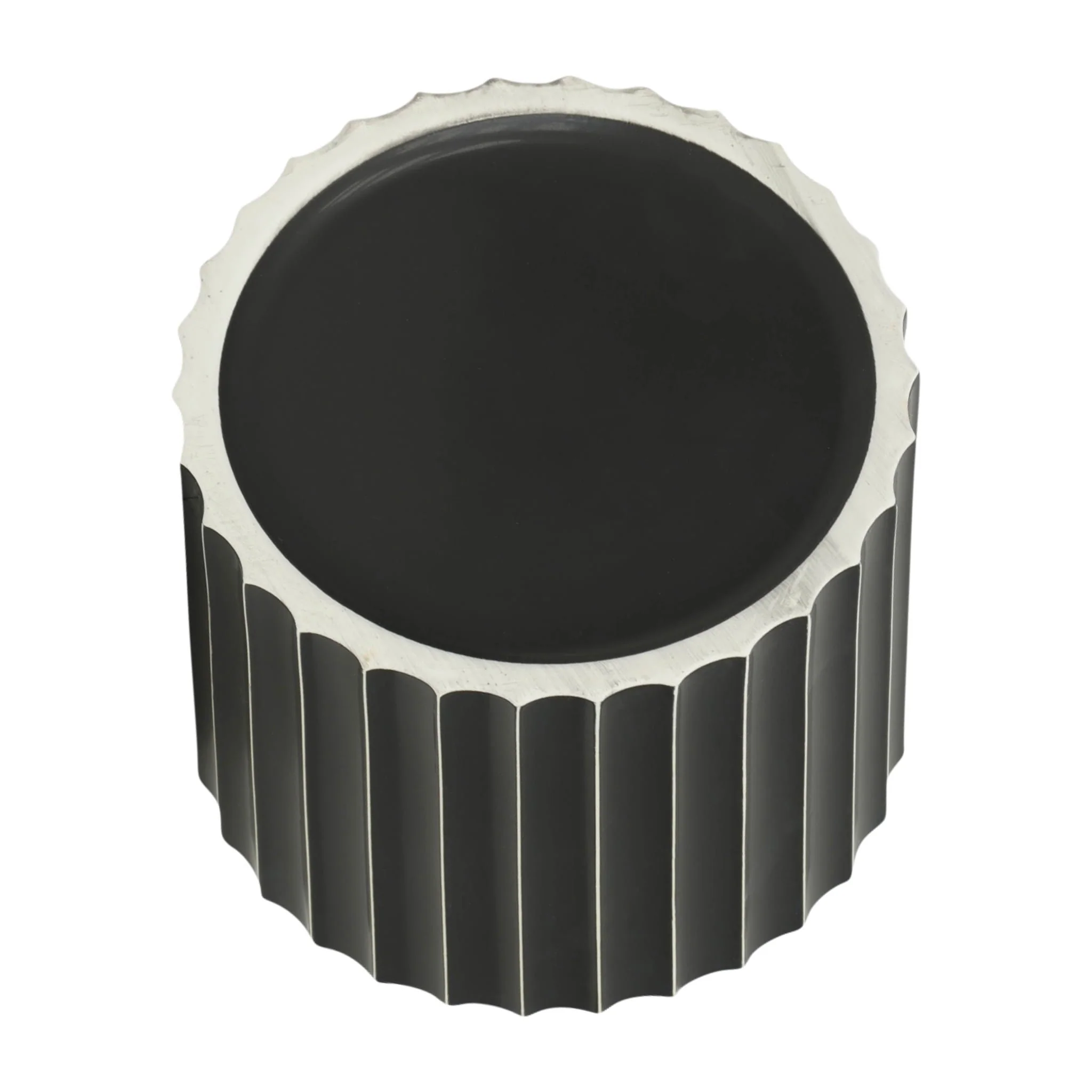 8" Ceramic Fluted Planter W/ Wood Stand, Black - Image 6