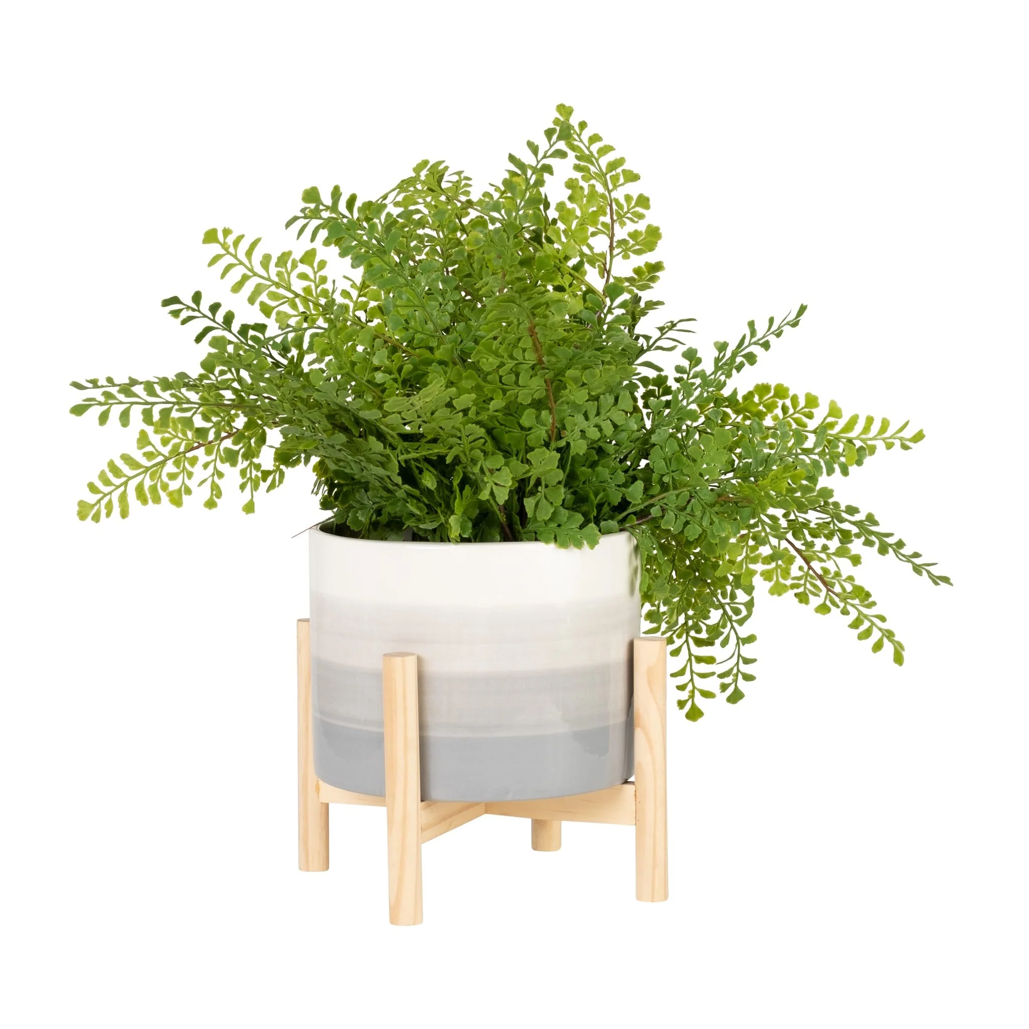 8" Ceramic Planter W/ Wood Stand, Beige Mix - Image 5