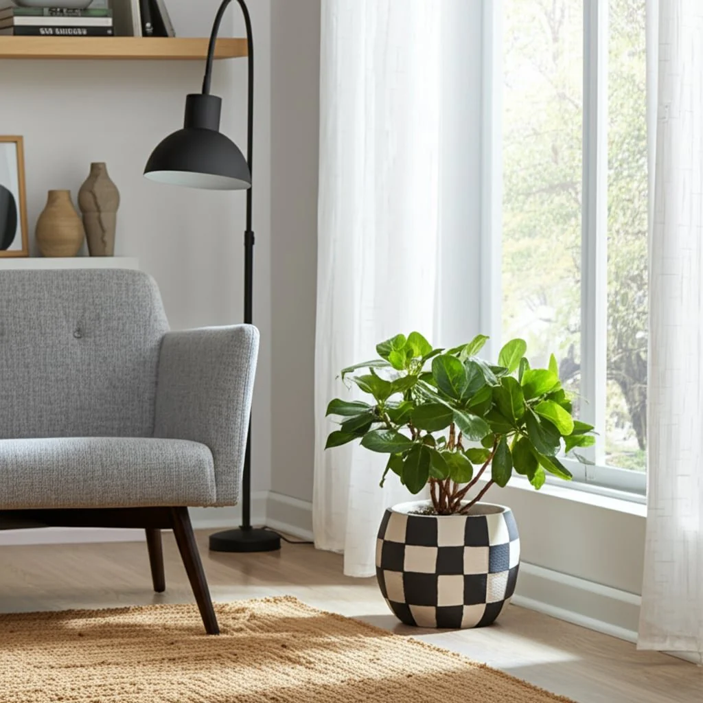 8" Checkerboard Rounded Planter, Black/white - Image 10