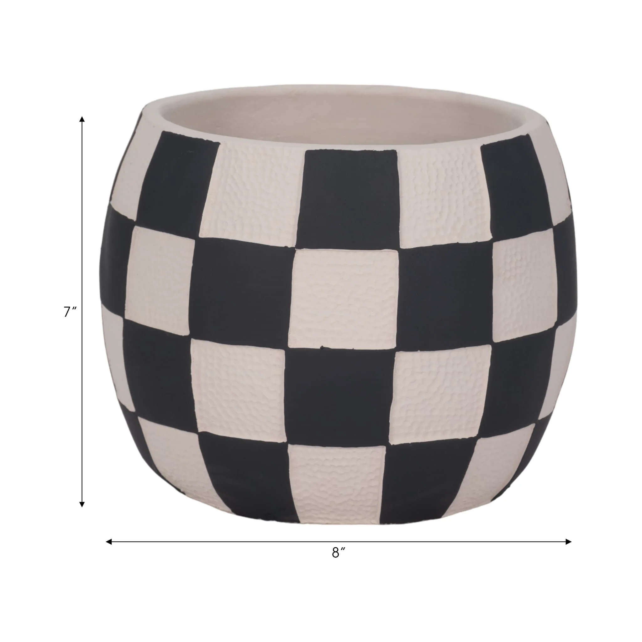 8" Checkerboard Rounded Planter, Black/white - Image 8