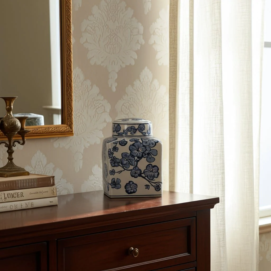 8" Cherry Blossom Chinoiserie Jar, Blue/white - Image 11