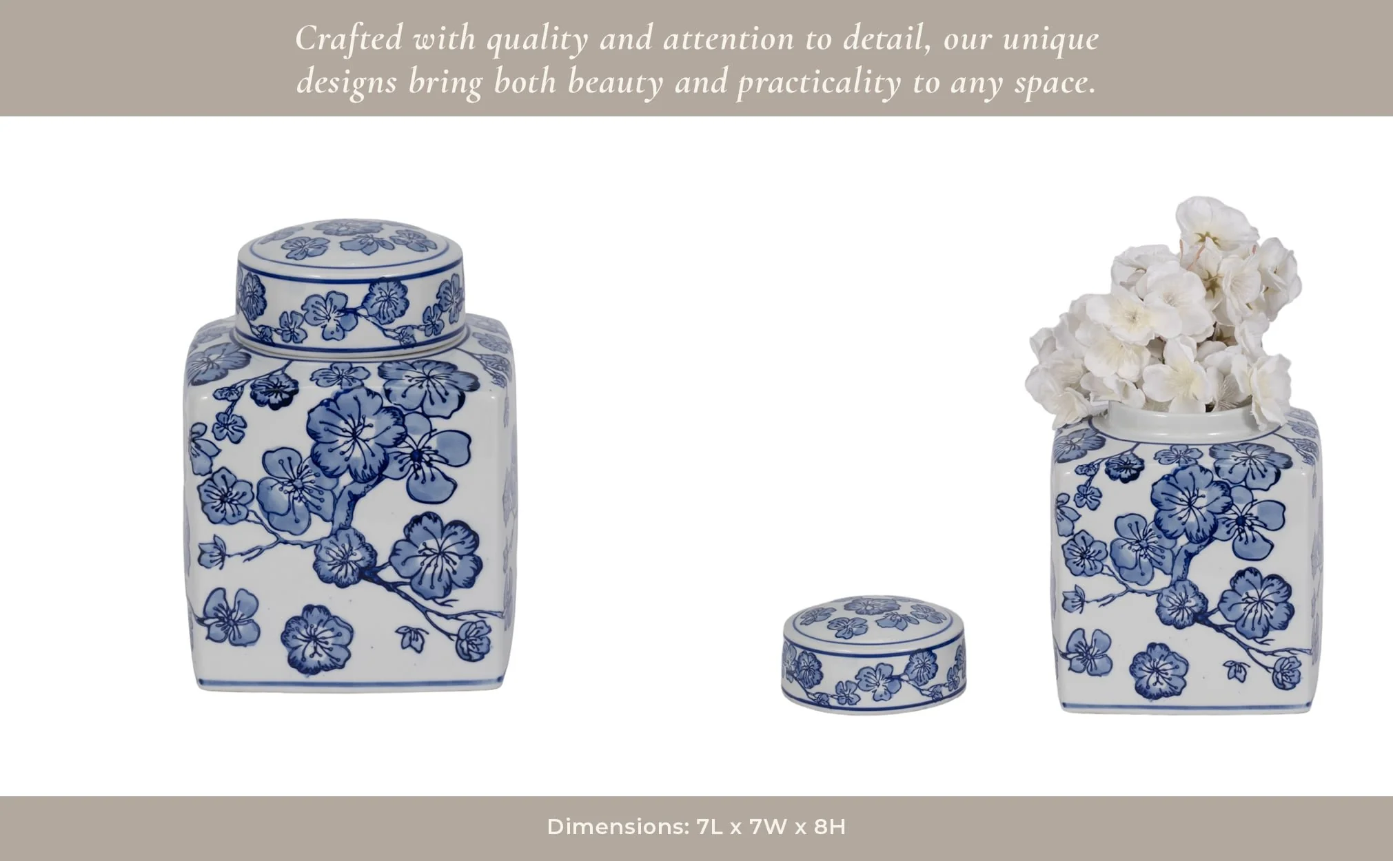 8" Cherry Blossom Chinoiserie Jar, Blue/white - Image 13