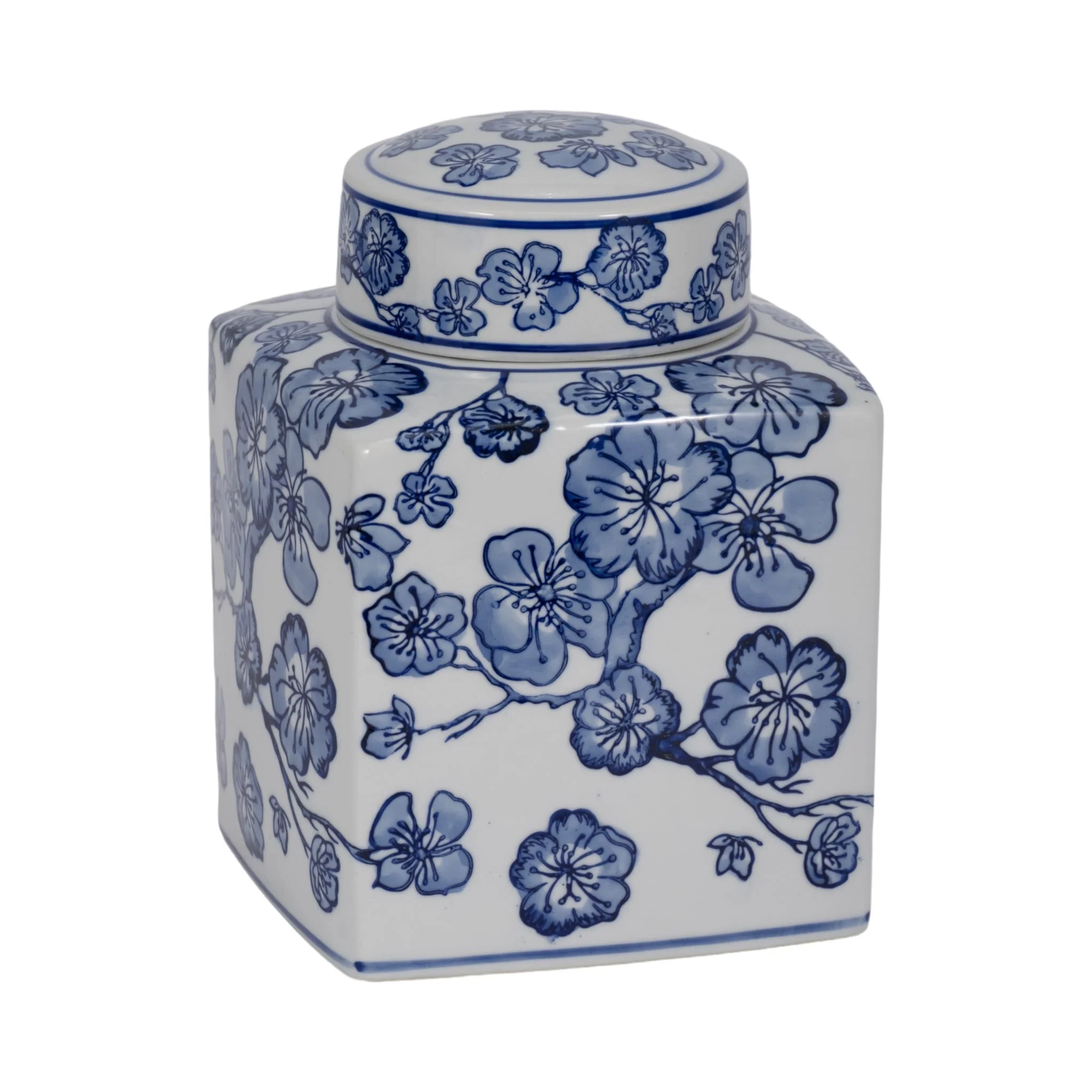 8" Cherry Blossom Chinoiserie Jar, Blue/white - Image 3