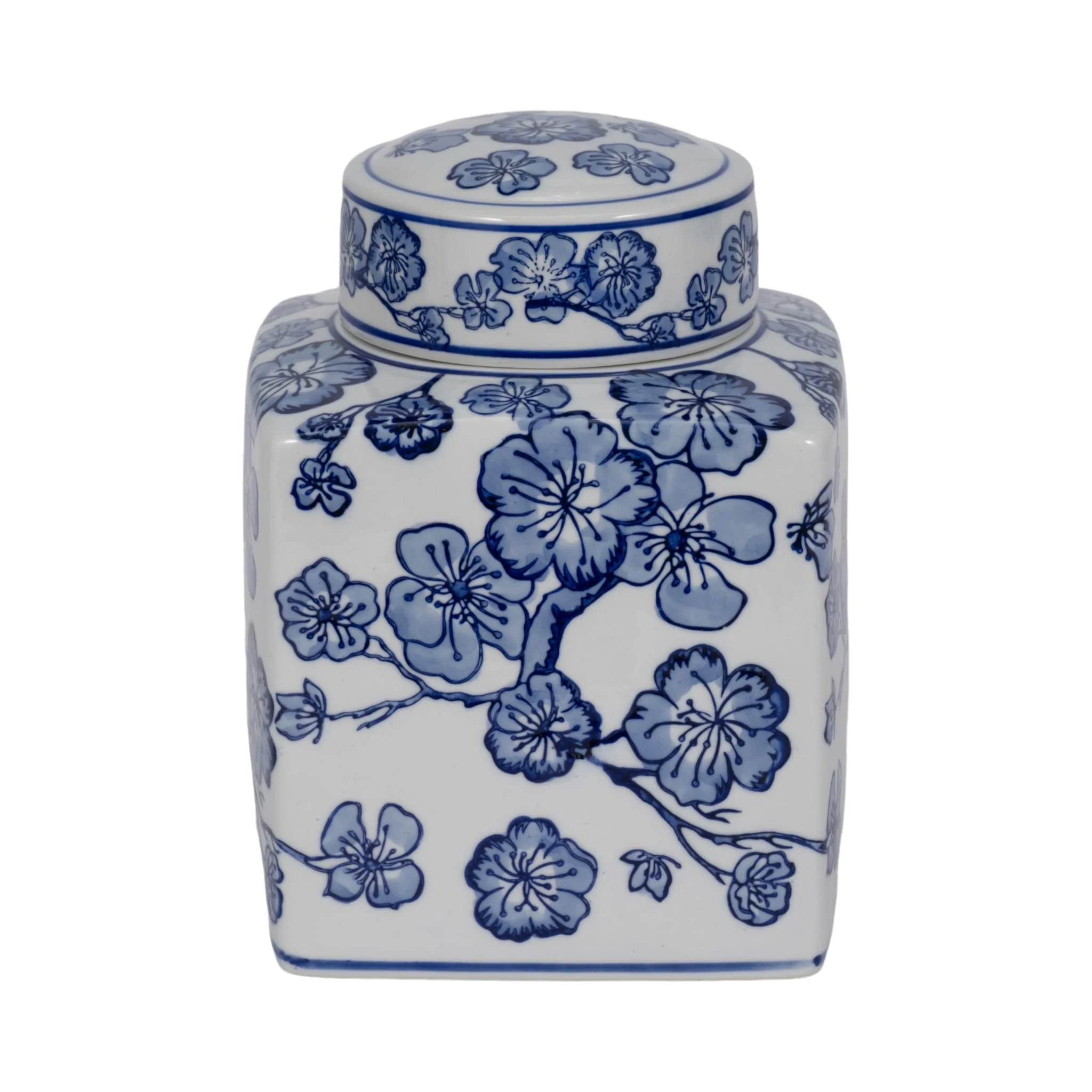 8" Cherry Blossom Chinoiserie Jar, Blue/white - Image 4