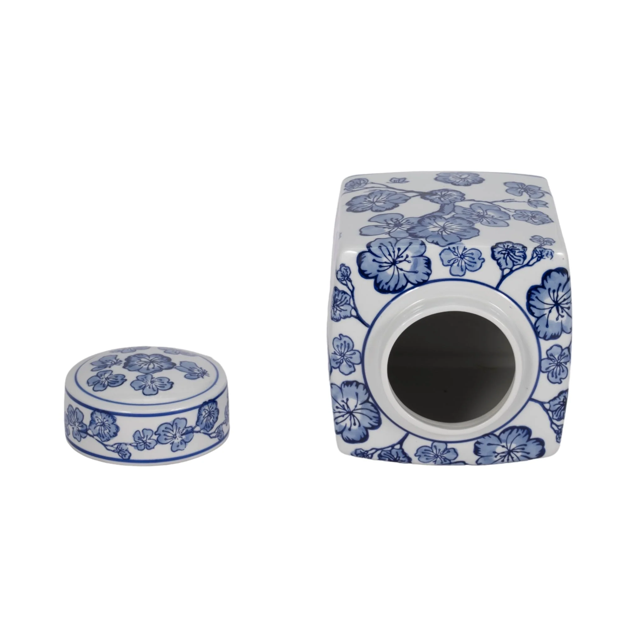 8" Cherry Blossom Chinoiserie Jar, Blue/white - Image 6