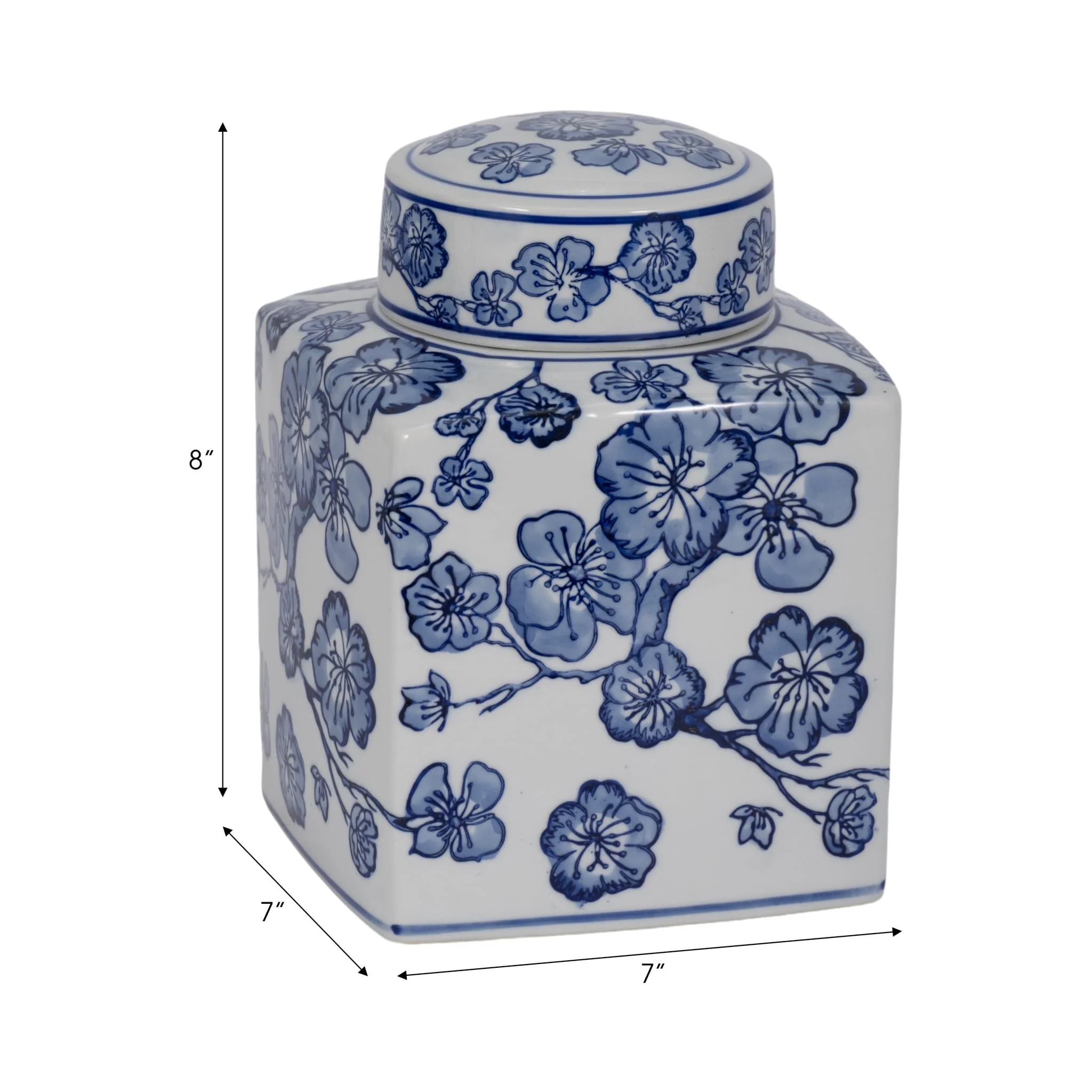 8" Cherry Blossom Chinoiserie Jar, Blue/white - Image 9