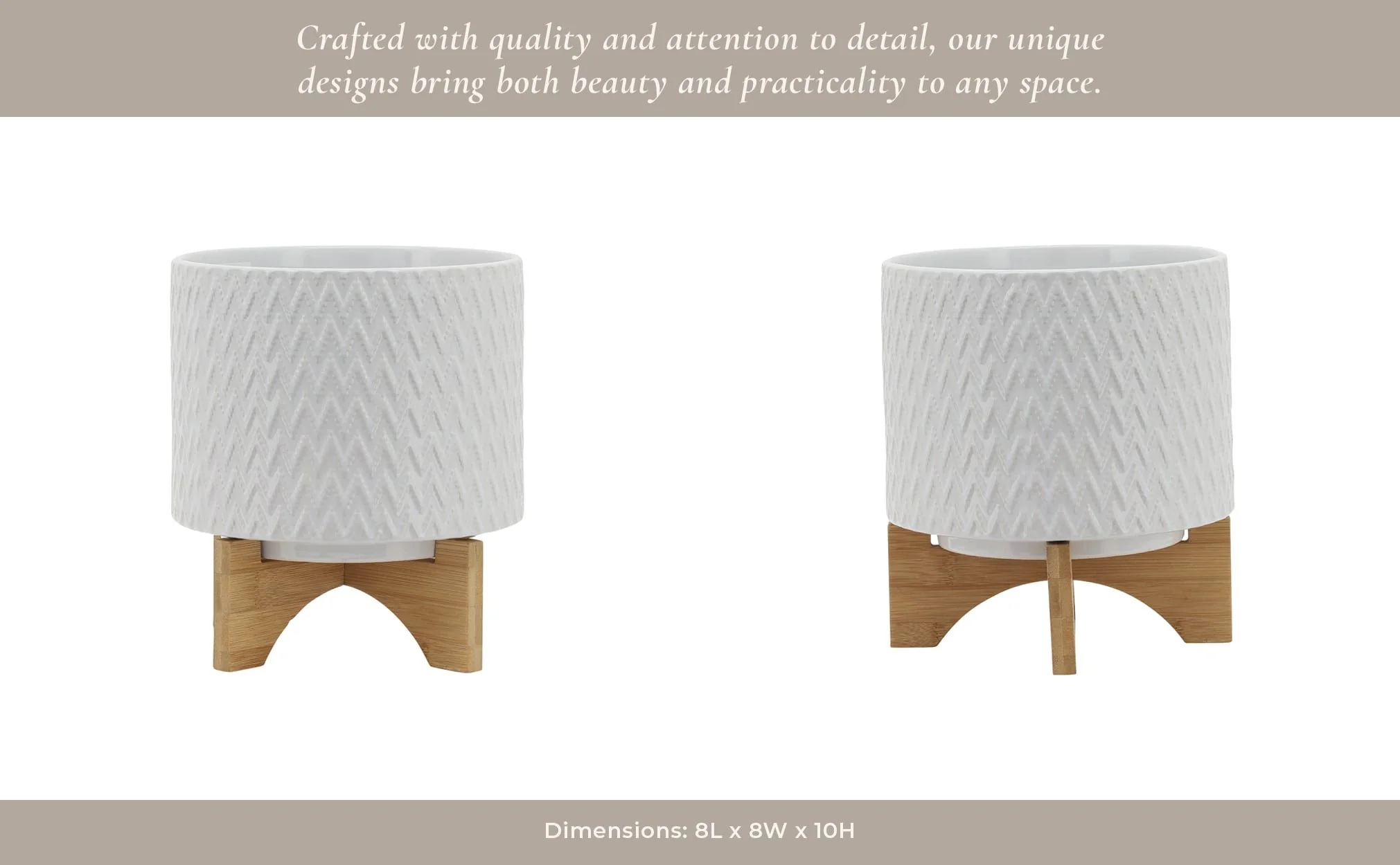 8" Chevron Planter W/ Stand, White - Image 13