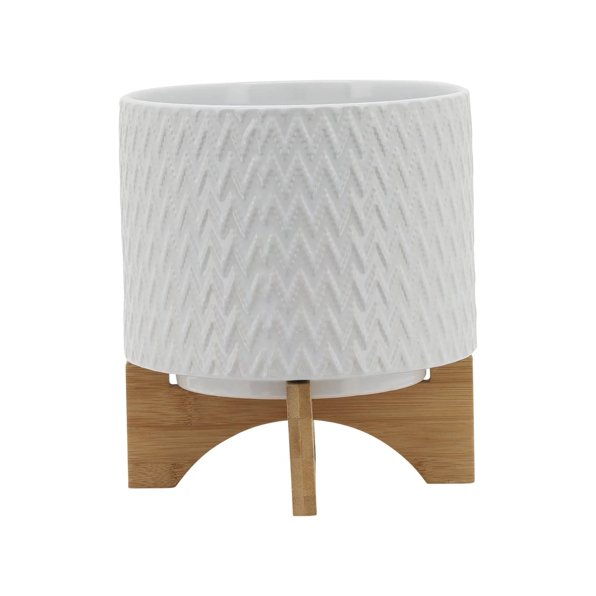8" Chevron Planter W/ Stand, White - Image 2