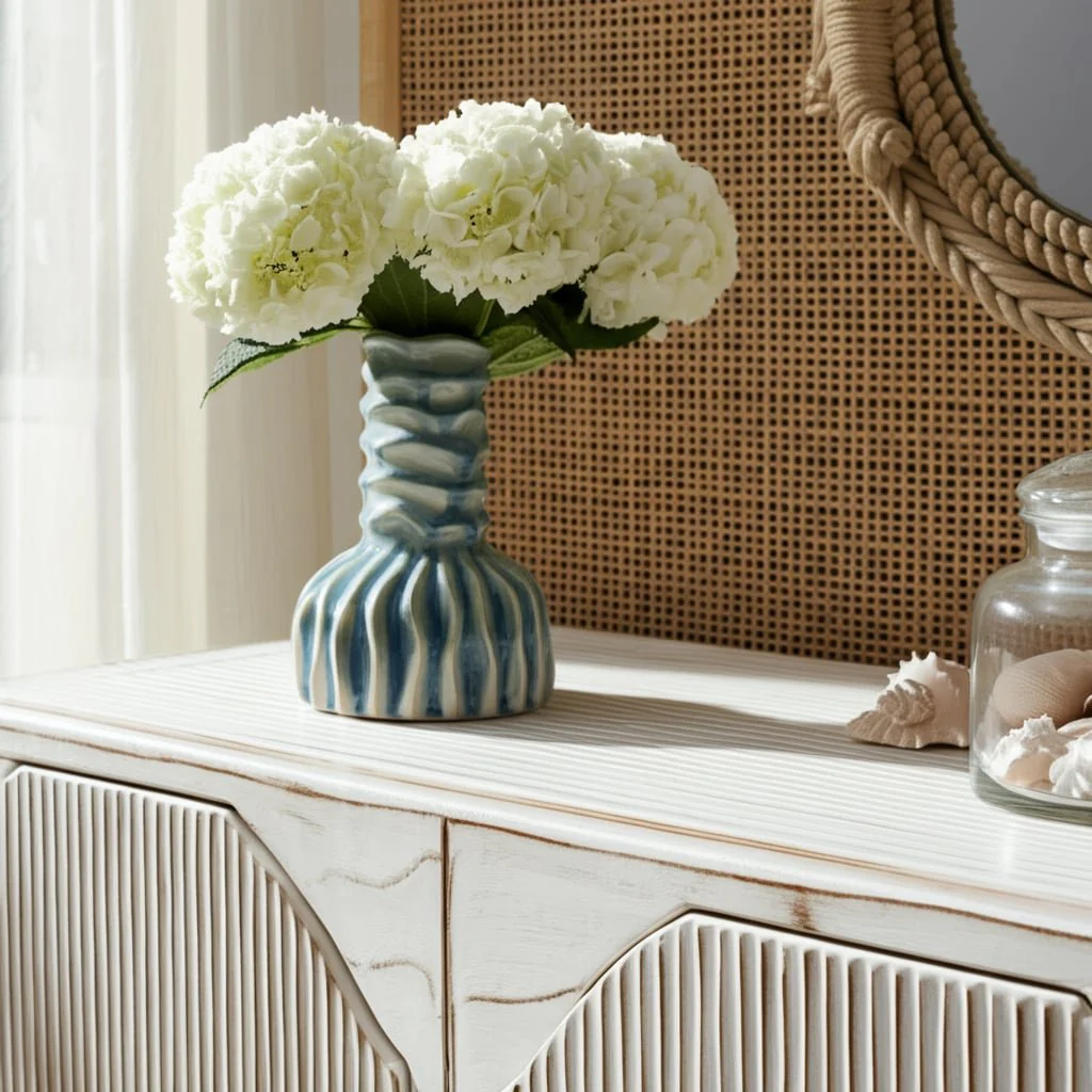 8" Coastal Ribbed Bud Vase Reactive Finish, Blue - Image 11