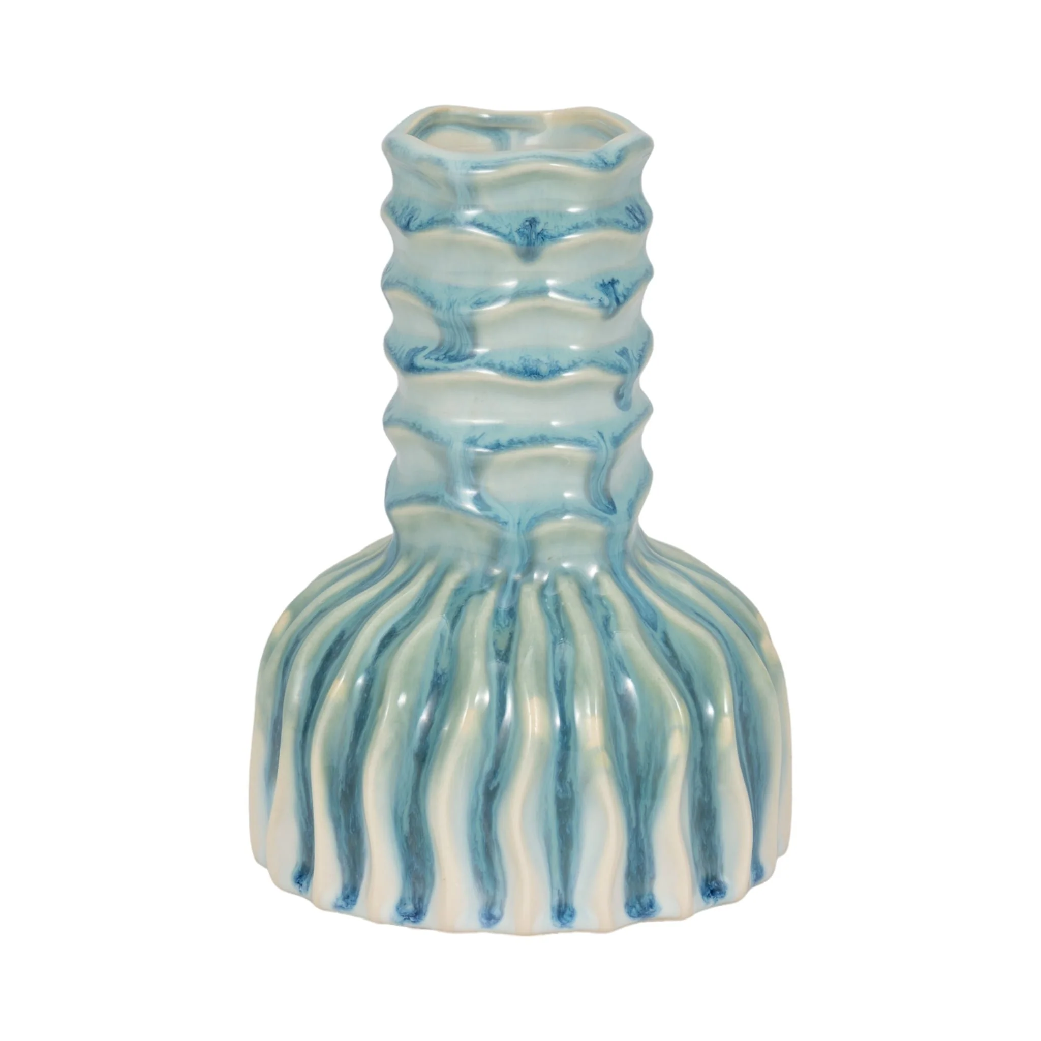 8" Coastal Ribbed Bud Vase Reactive Finish, Blue - Image 3