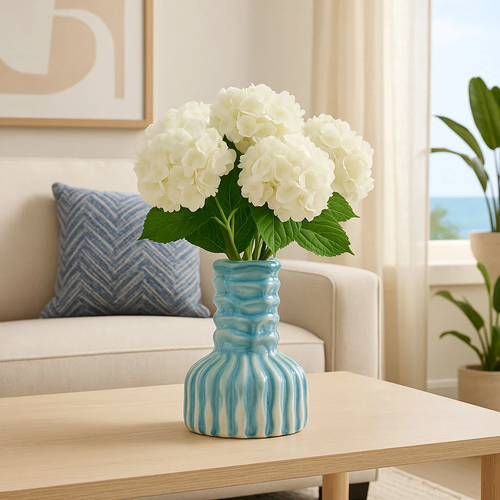8" Coastal Ribbed Bud Vase Reactive Finish, Blue - Image 9