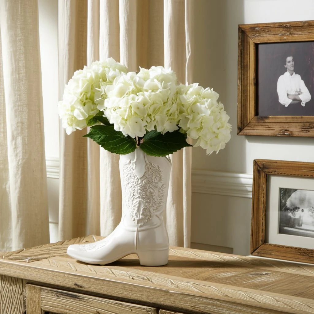 8" Cowboy Boot Vase, White - Image 12