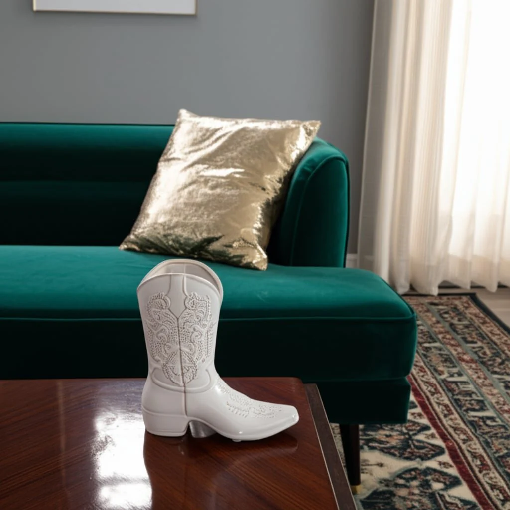 8" Cowboy Boot Vase, White - Image 13