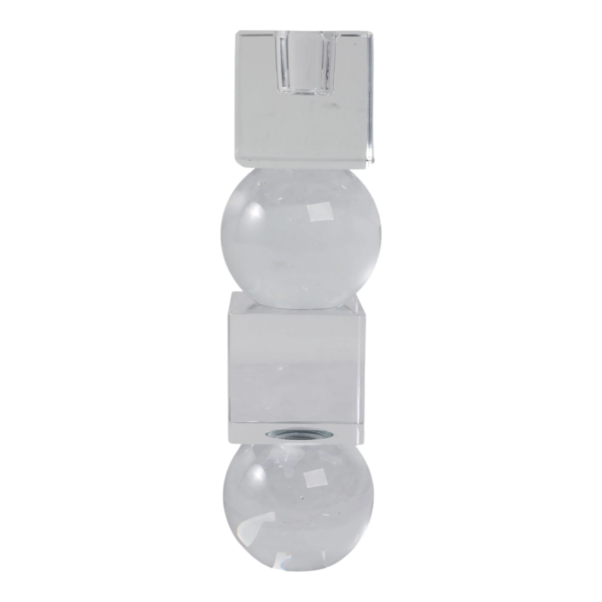 8" Crystal Orbs & Blocks Taper Candleholder, Clear - Image 3
