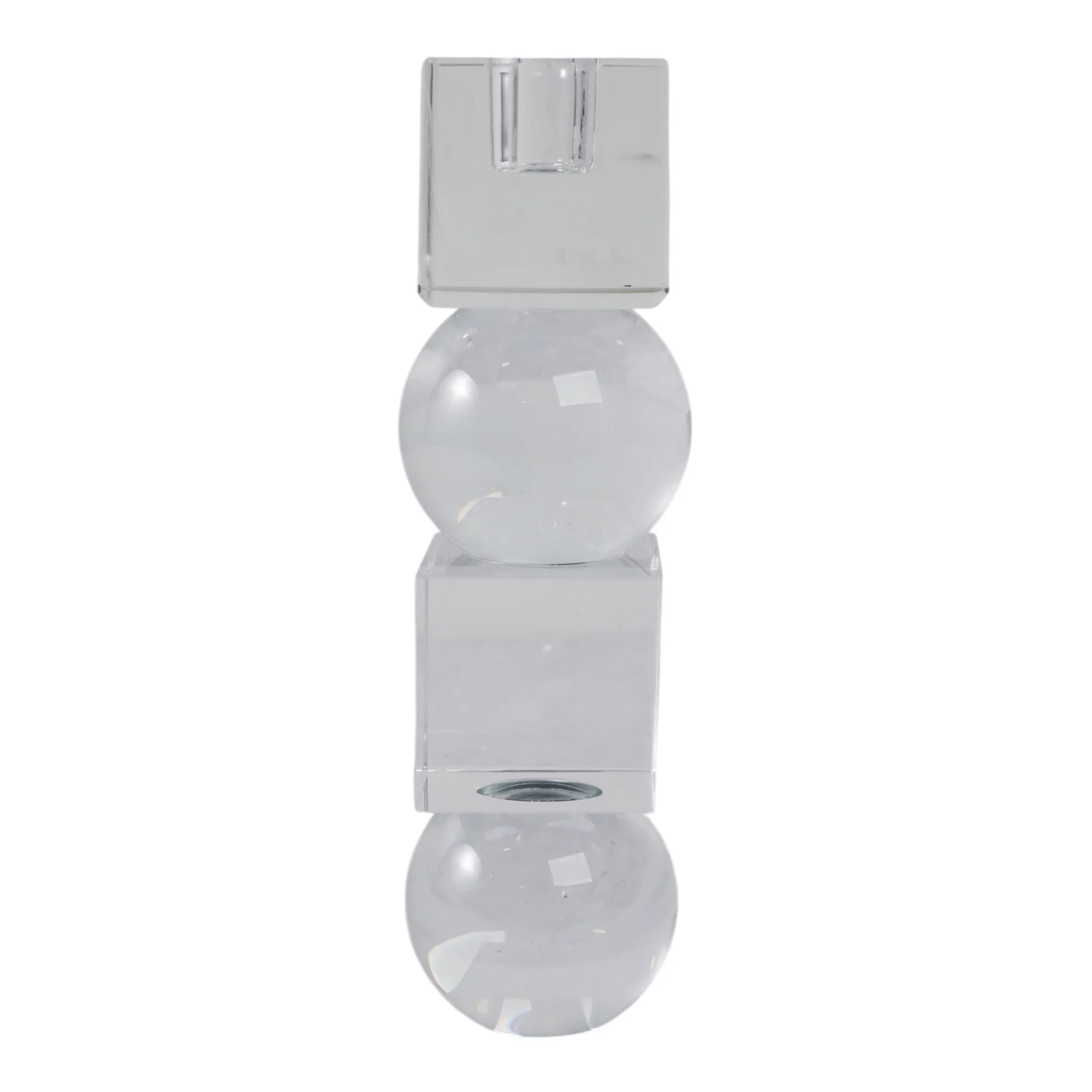 8" Crystal Orbs & Blocks Taper Candleholder, Clear - Image 4