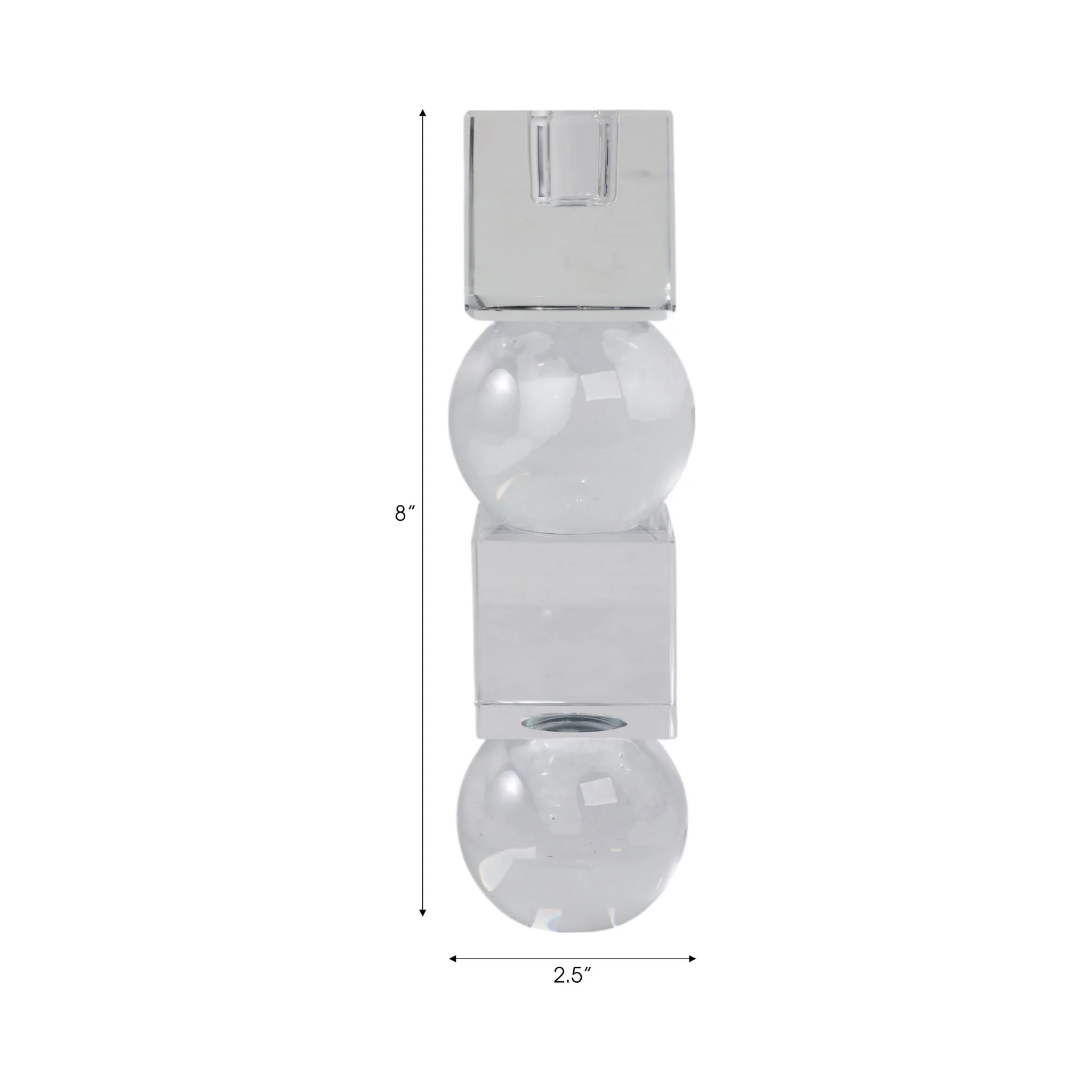 8" Crystal Orbs & Blocks Taper Candleholder, Clear - Image 8