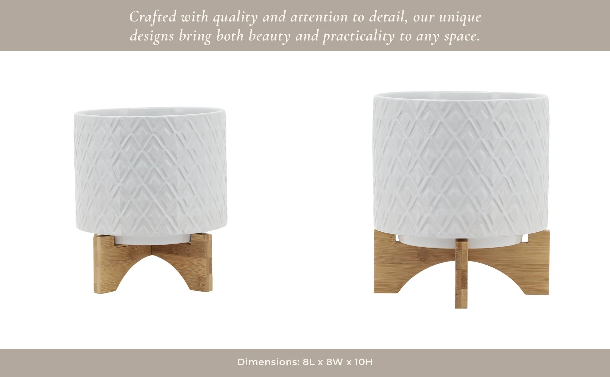 8" Diamond Planter W/ Stand, White - Image 13