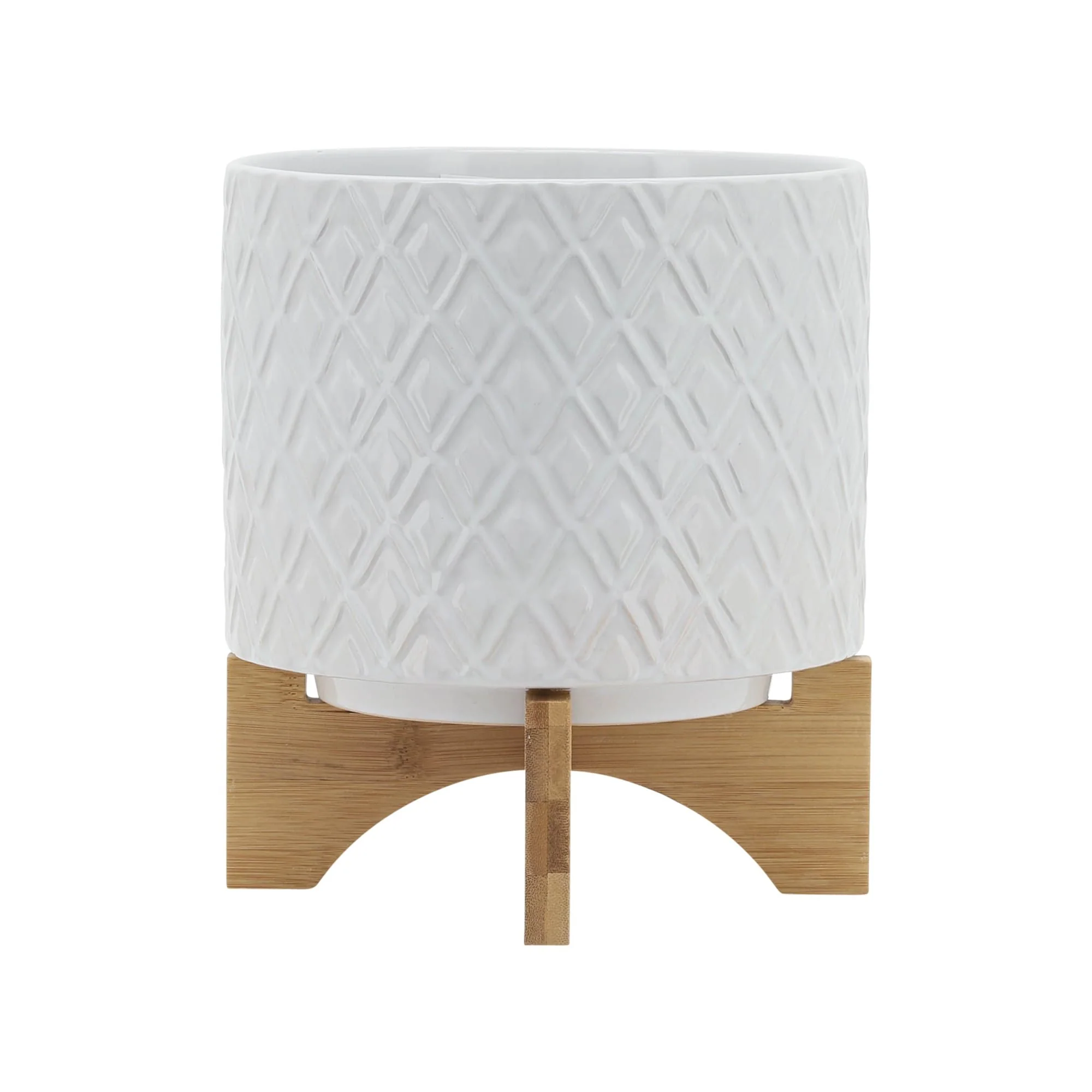 8" Diamond Planter W/ Stand, White - Image 2