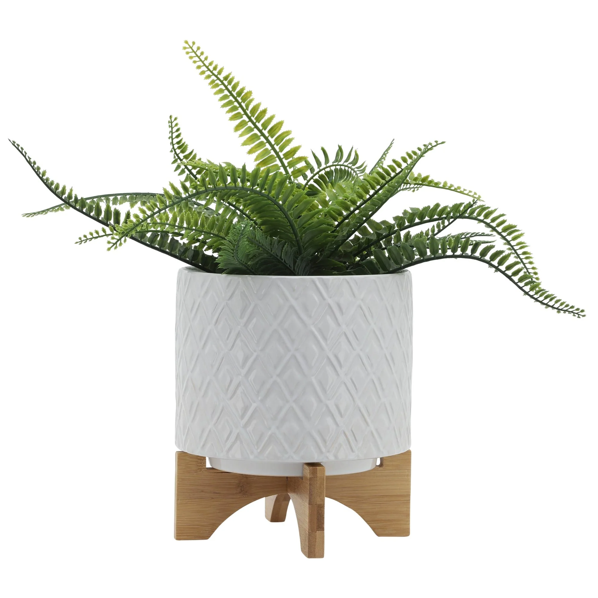 8" Diamond Planter W/ Stand, White - Image 3