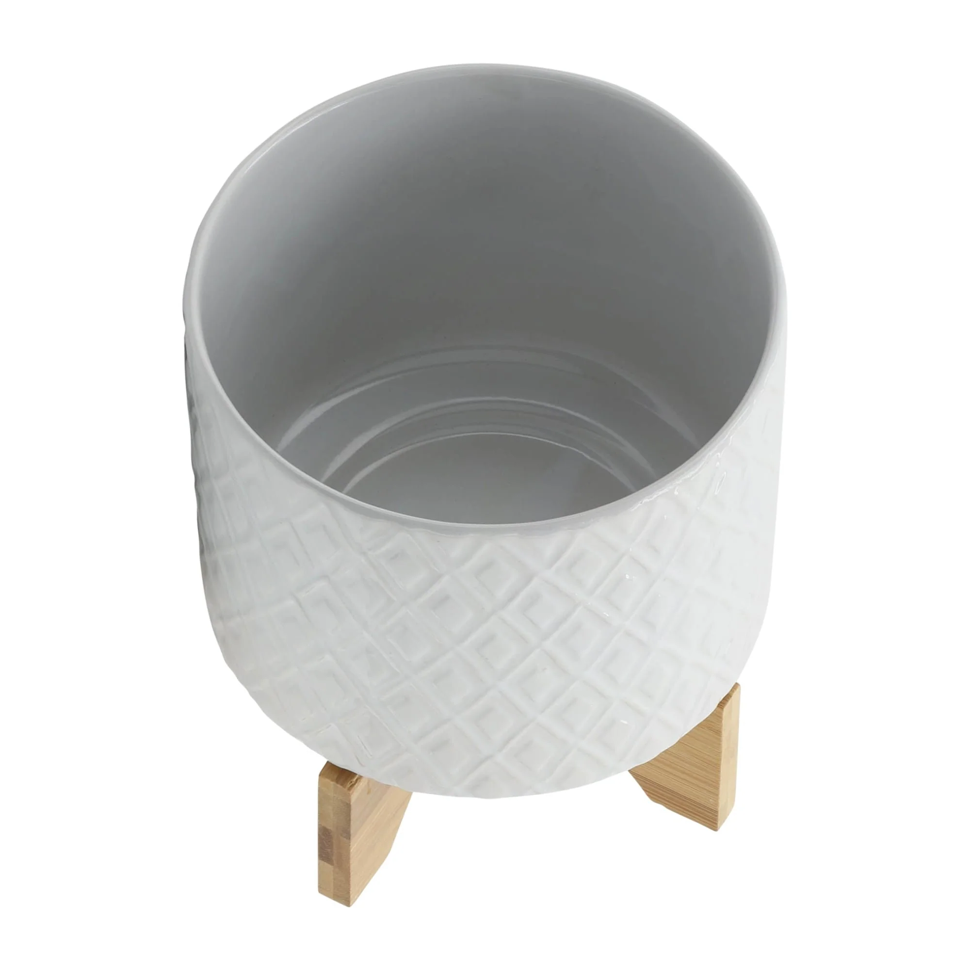 8" Diamond Planter W/ Stand, White - Image 4