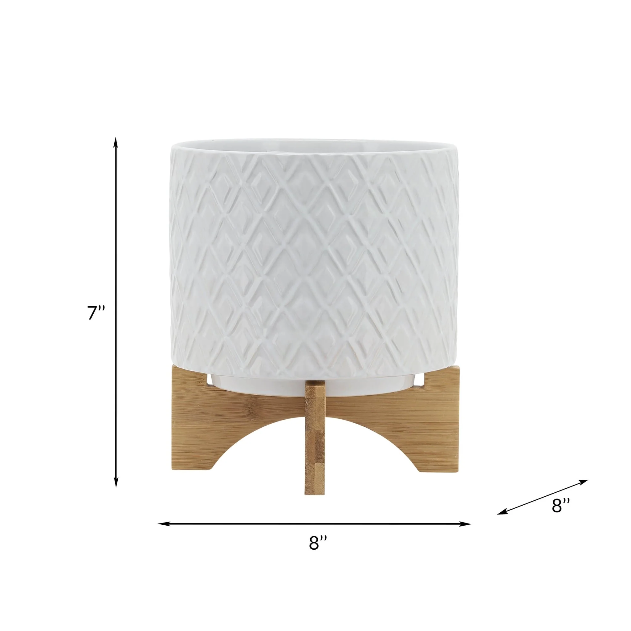 8" Diamond Planter W/ Stand, White - Image 8