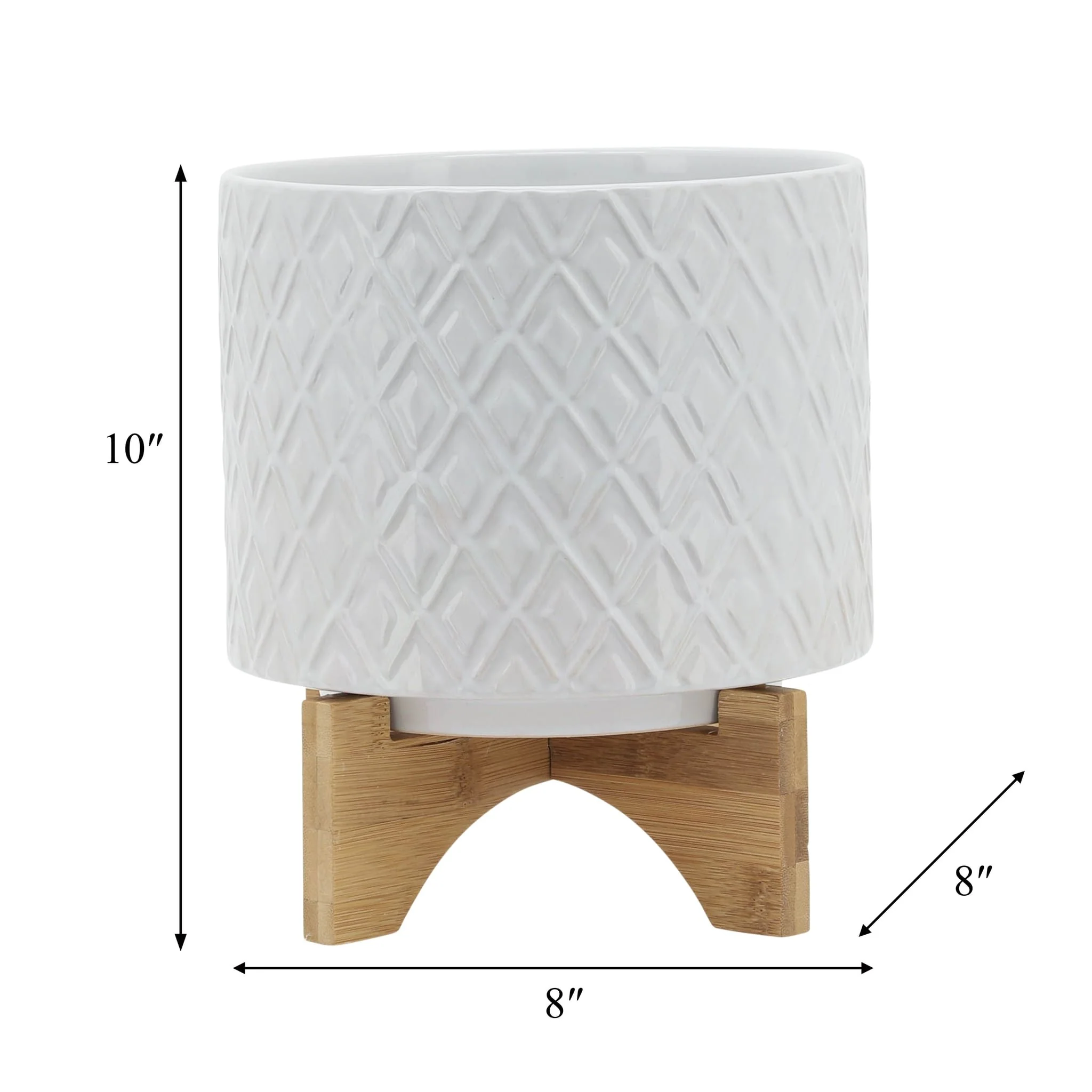 8" Diamond Planter W/ Stand, White - Image 9