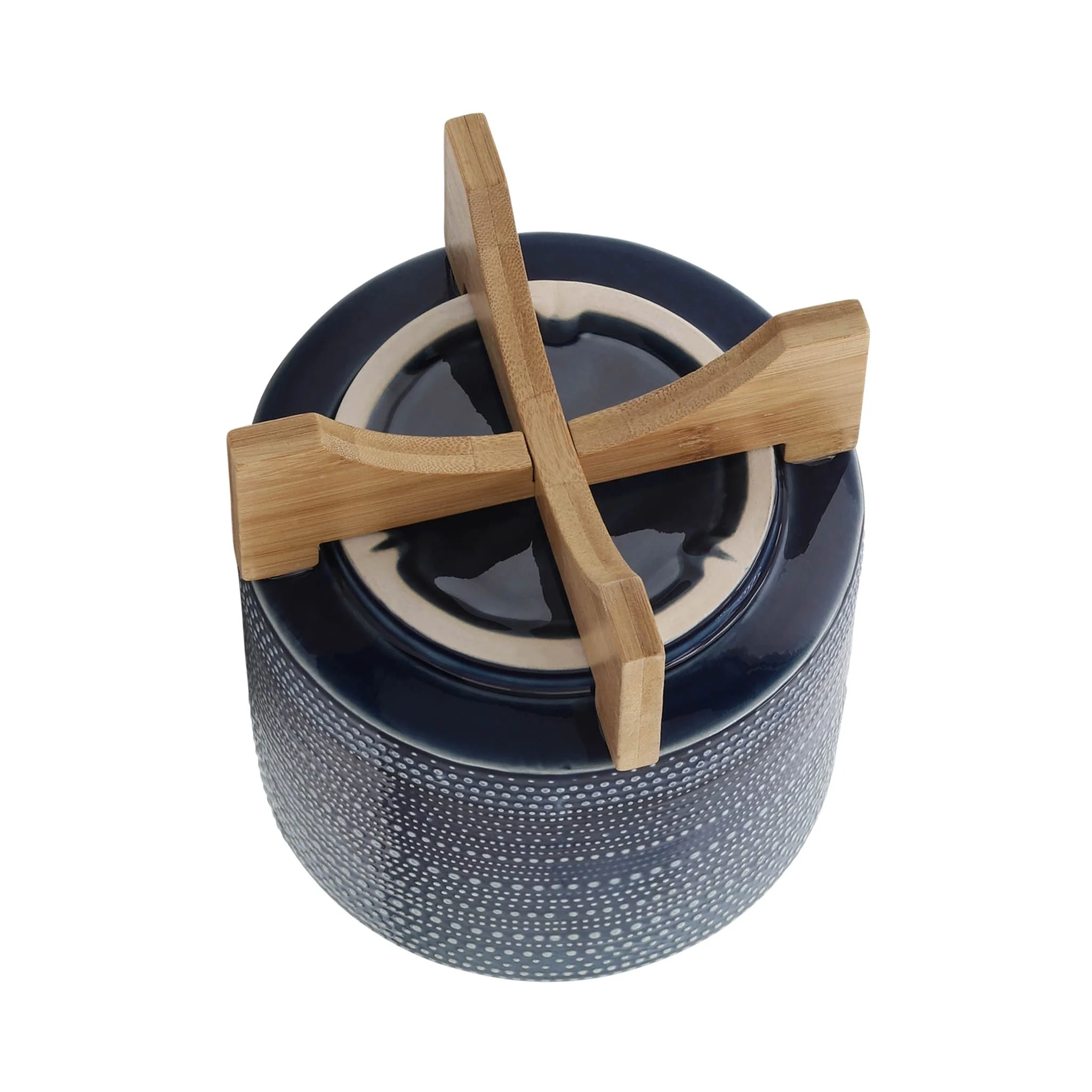 8" Dotted Planter W/ Wood Stand, Blue - Image 5