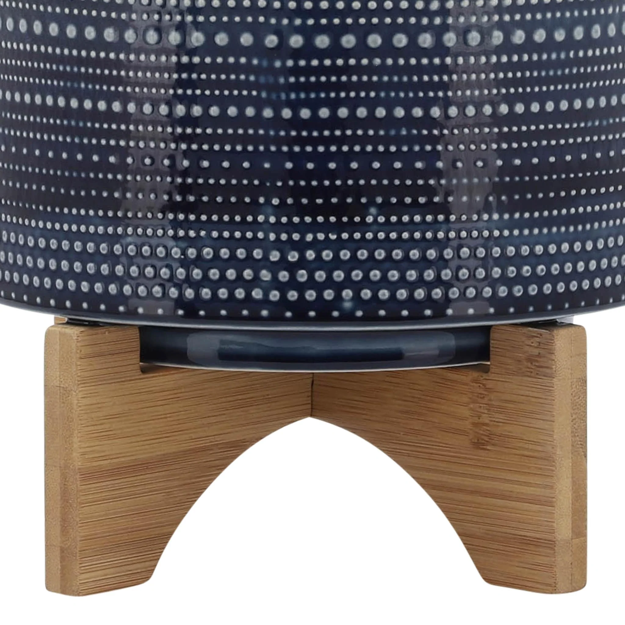 8" Dotted Planter W/ Wood Stand, Blue - Image 7