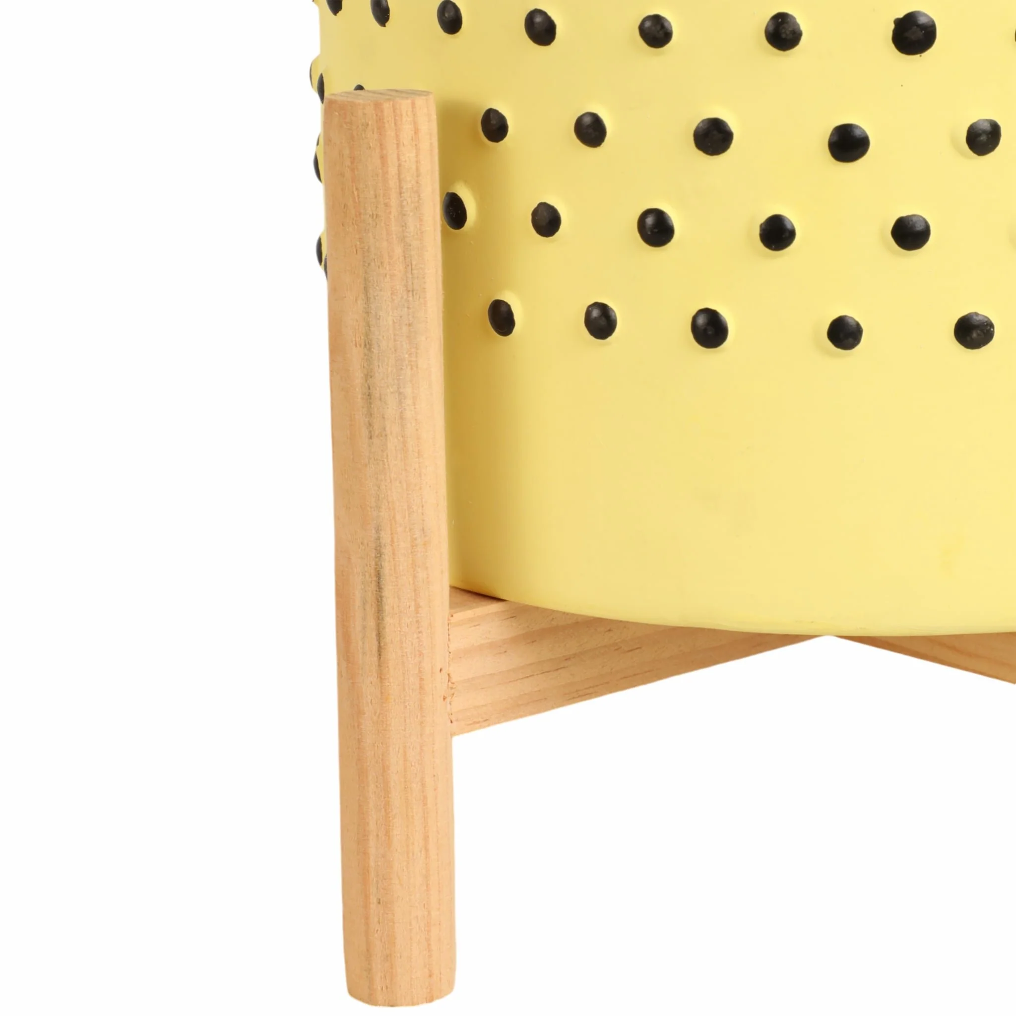 8" Dotted Planter W/ Wood Stand, Yellow - Image 5